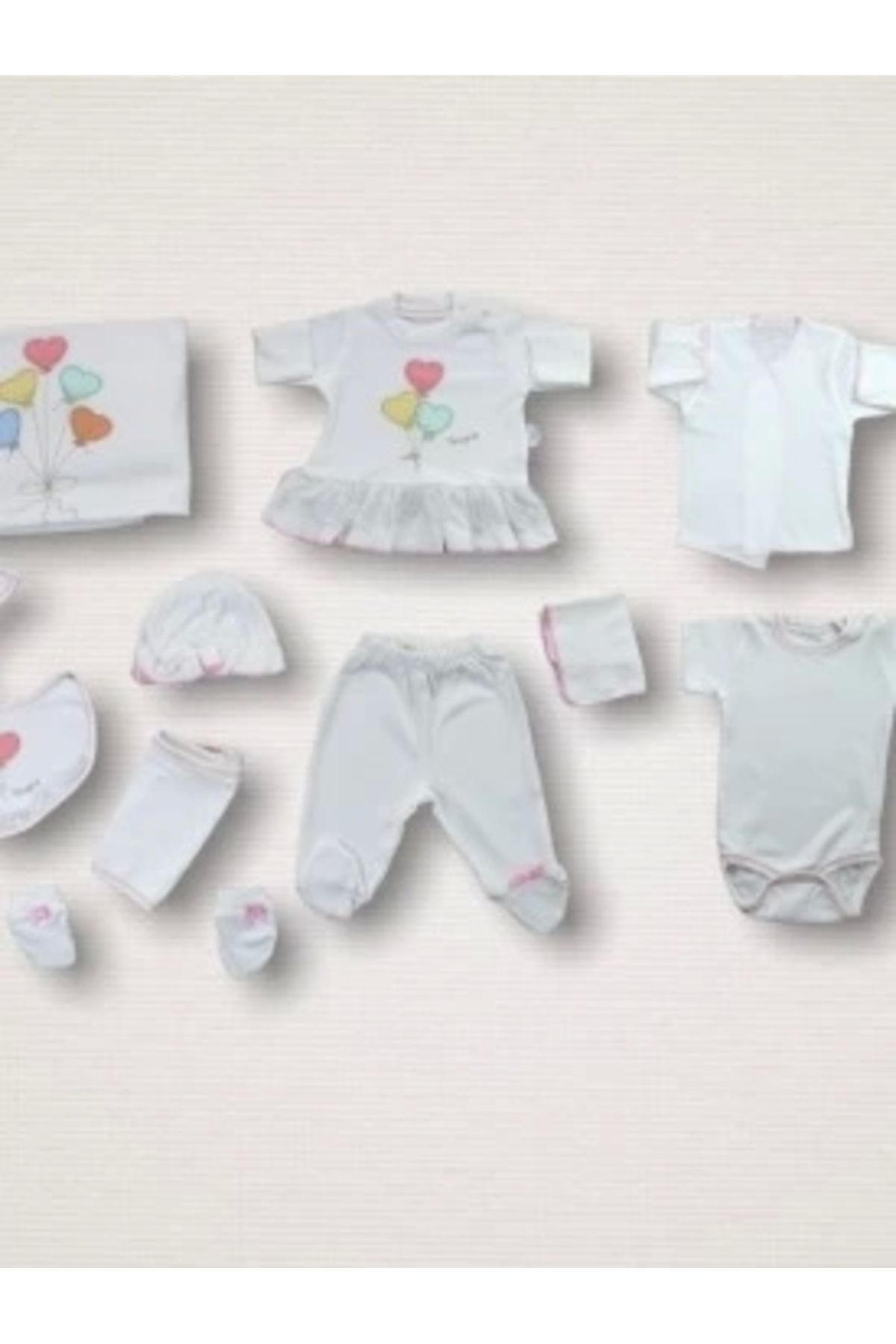 Diji Baby Kalpli Uçan Balon Nakışlı %100 Cotton Antibakteriyel 10lu Zıbın Takımı Hastane Çıkışı