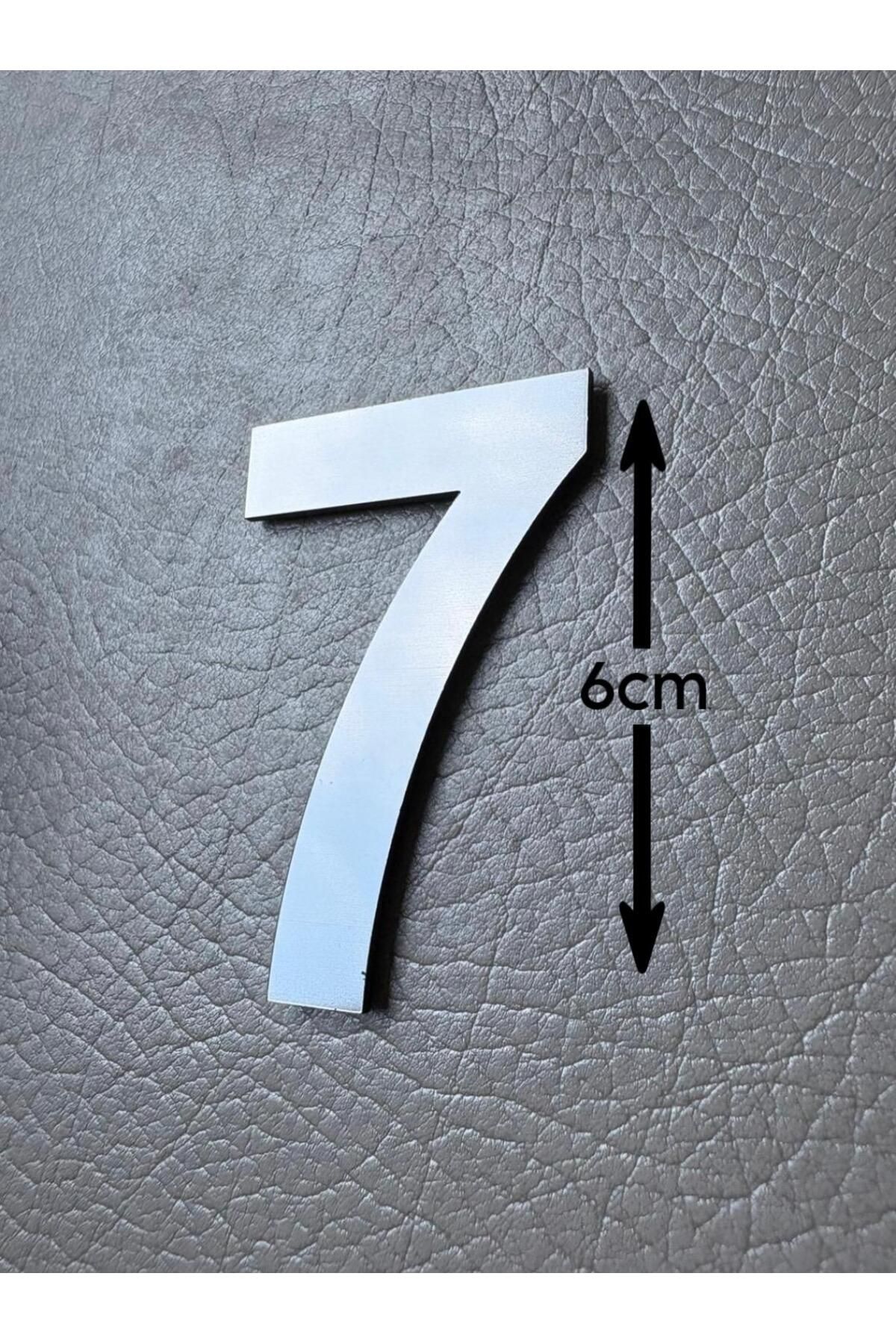 SE-Dizayn Kapı Numarası 6 CM No. 7 Daire Masa Dolap Numarası Fırcalı Gümüş Kendinden Yapışkanlı