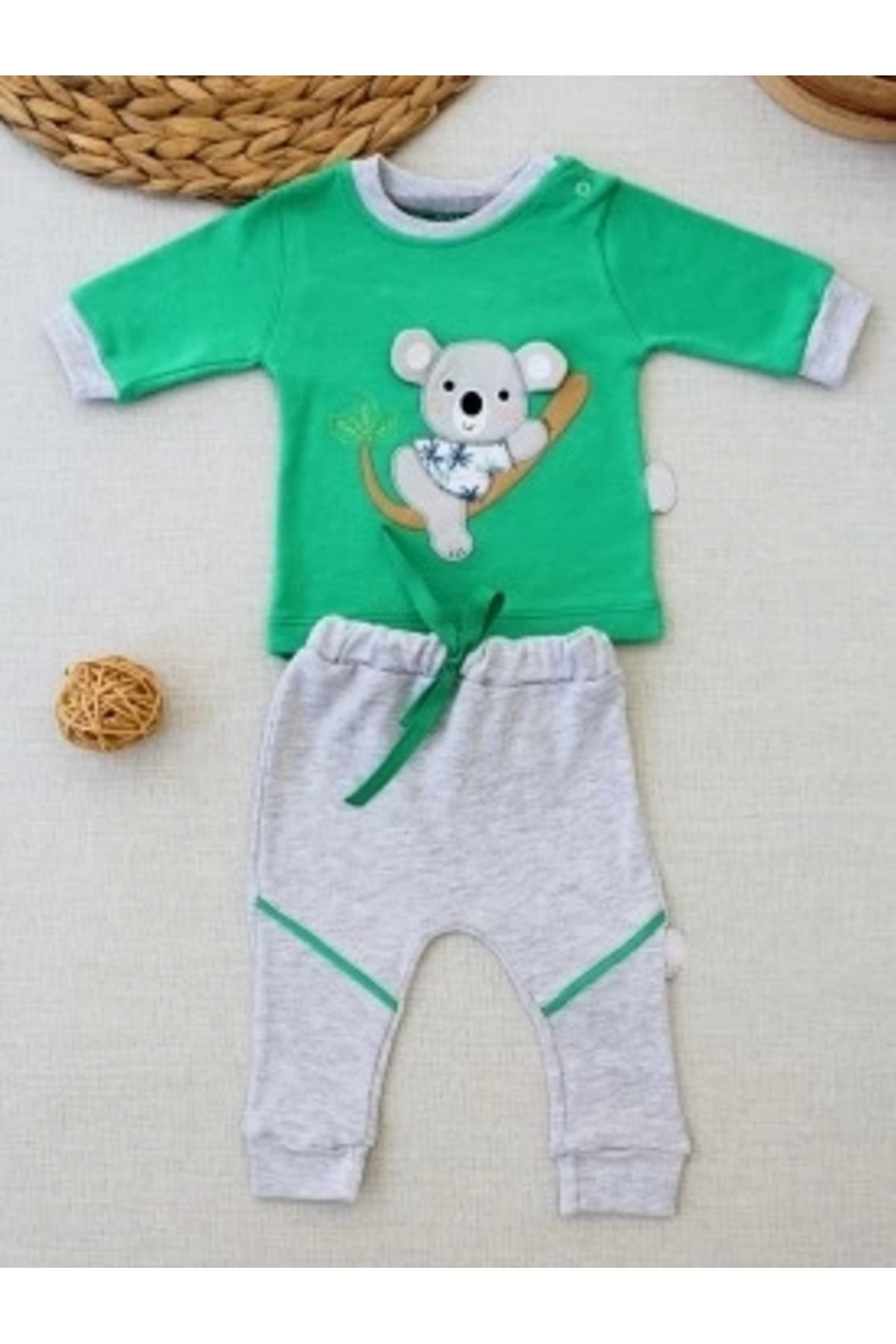 Diji Baby 3-6 6-9 9-12 12-18 Ay Yavru Koala Nakışlı Uzun Kollu Sweat 2li Kız Erkek Bebek Takımı