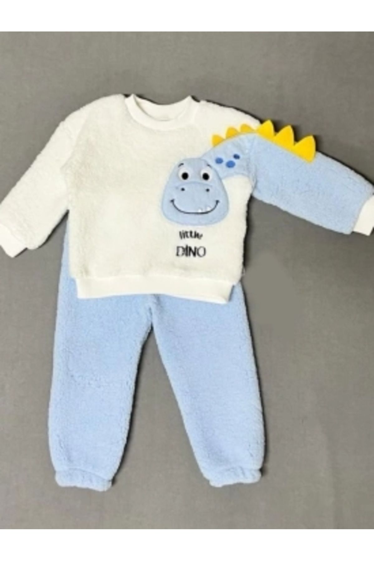 Diji Baby 1-2-3 Yaş Minik Dino Kollu Kuzu Kumaş Sweat Pantolon Uzun Kollu Kız Erkek 2 Li Takımı