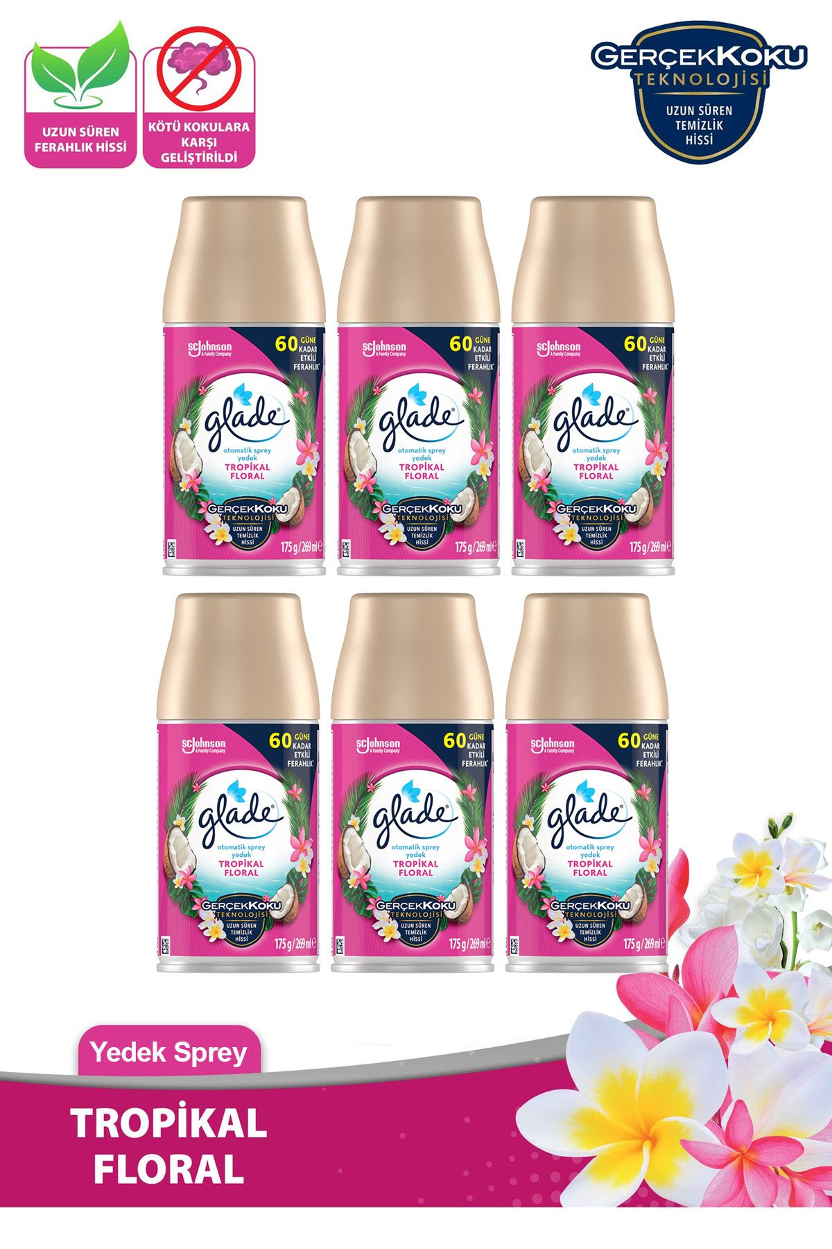 Glade Oda Kokusu Yedek Sprey Tropikal Floral 6 x 269 ml./175gr.