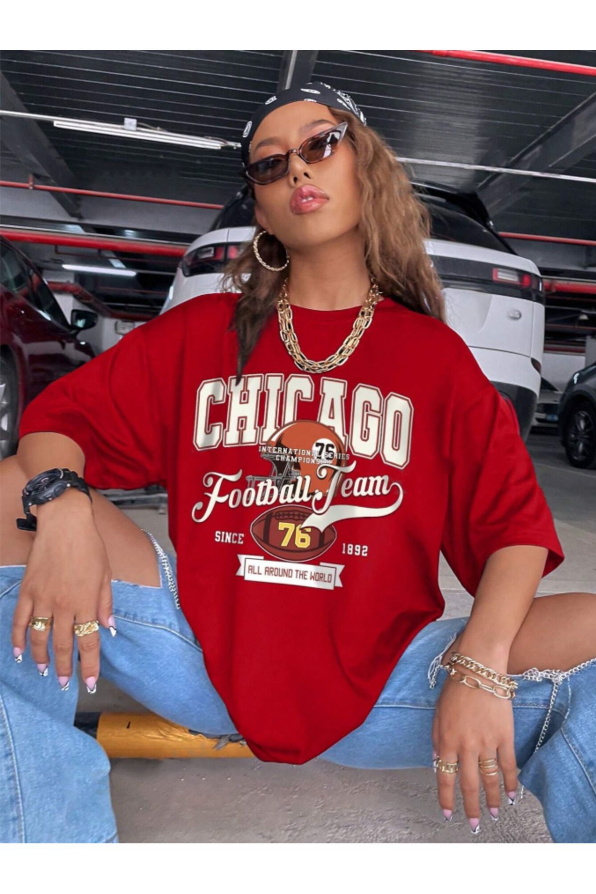 COHERENT Unisex Erkek/Kadın CHICAGO Özel Baskılı Oversize Pamuklu T-Shirt