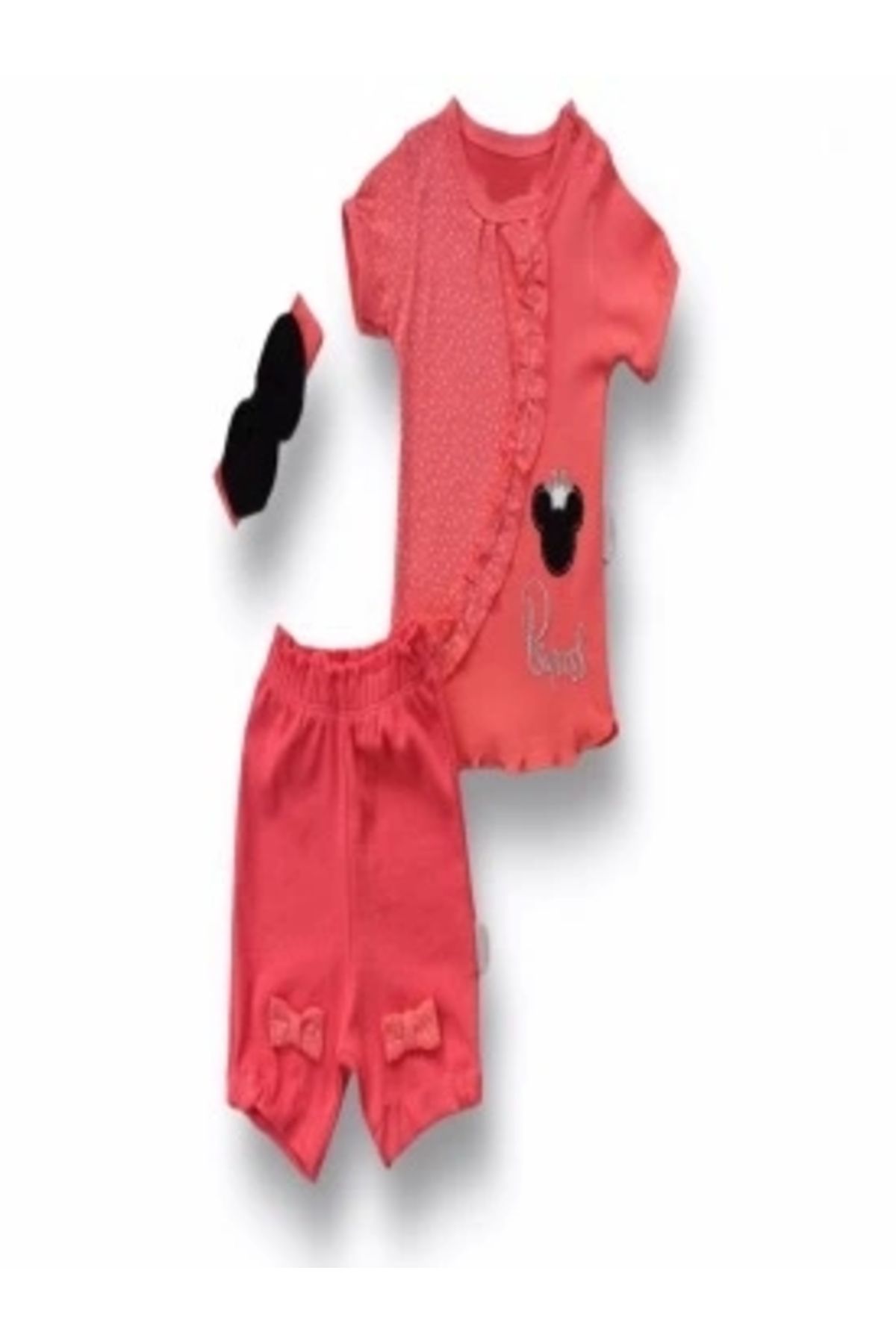 Diji Baby 3-6 6-9 9-12 12-18 Ay Princess Taçlı Mickey Nakışlı Şort Tişört 3lü Kız Bebek Takımı