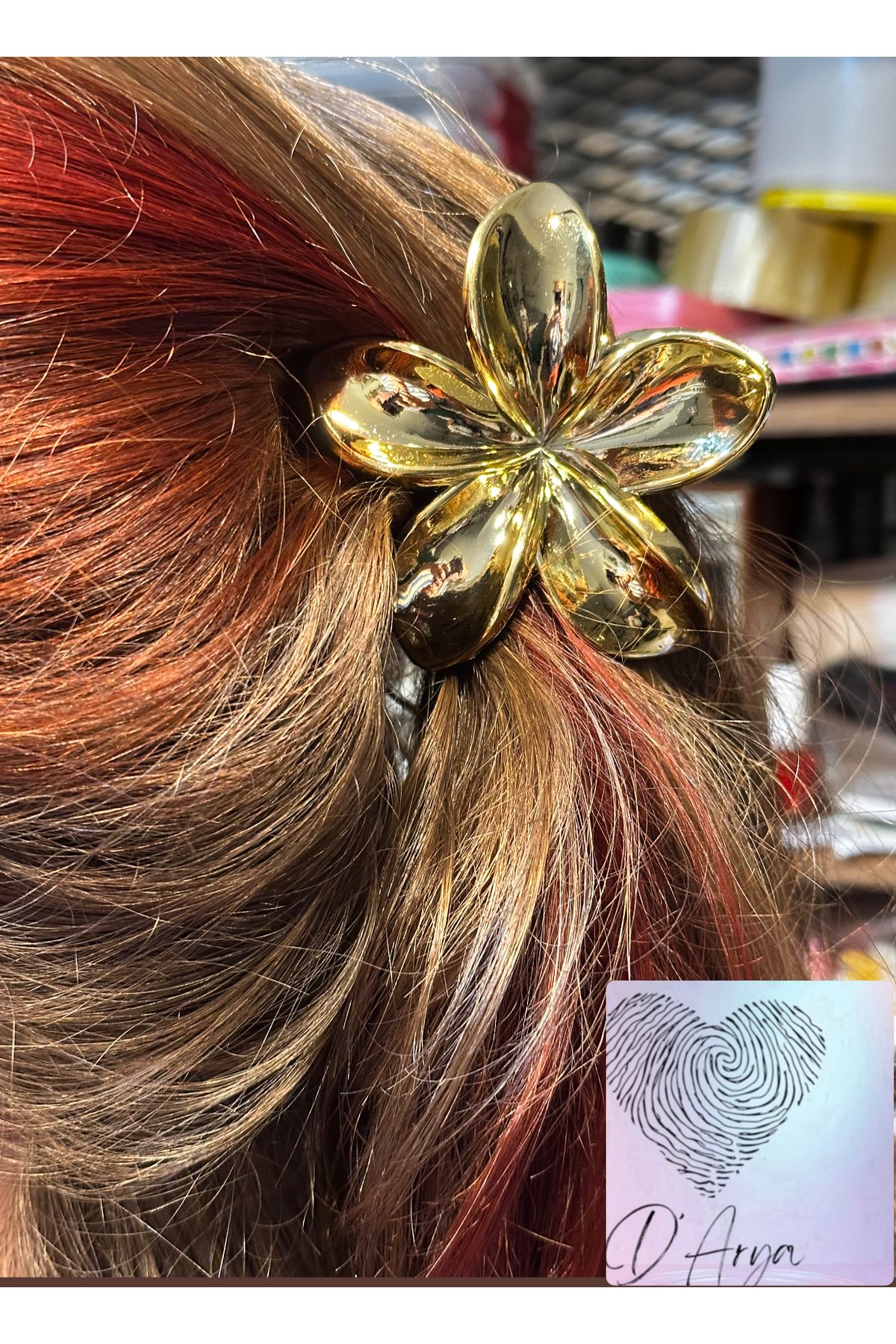 Darya DD339 Gold Lotus Çiçek Parlak Akrilik Kadın Mandal Toka 8 cm
