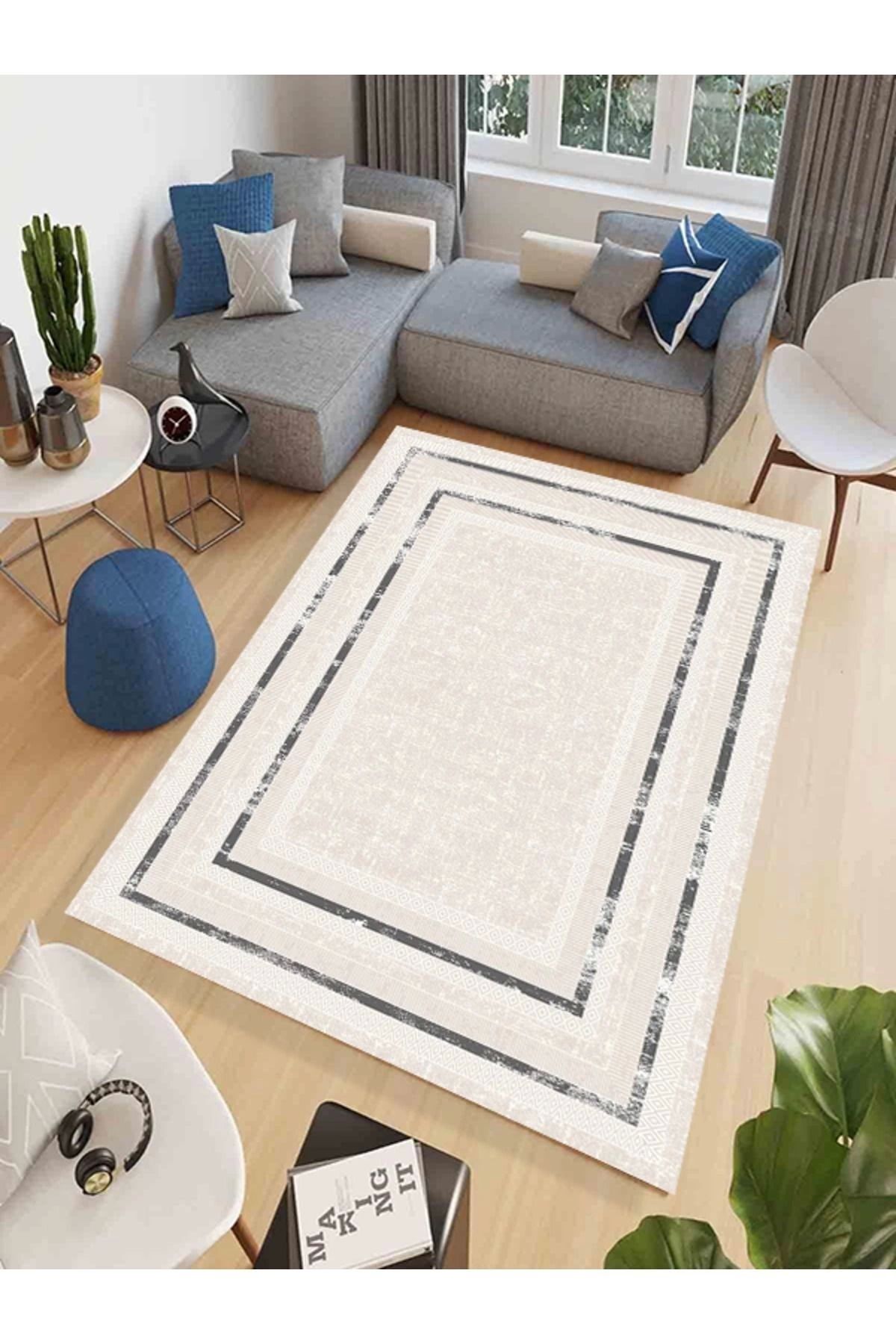aradimtaradim Makinede Yıkanabilir Leke Tutmaz Vizon Makina Dokuma Kaymaz Taban Vintage Çerçeve Halı Ald37