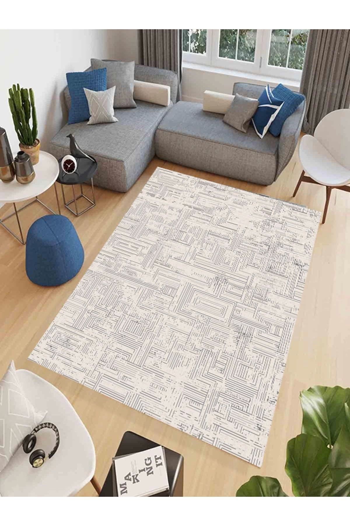 aradimtaradim Makinede Yıkanabilir Leke Tutmaz Vizon Makina Dokuma Kaymaz Taban Labirent Desen Saçaklı Halı Ald40