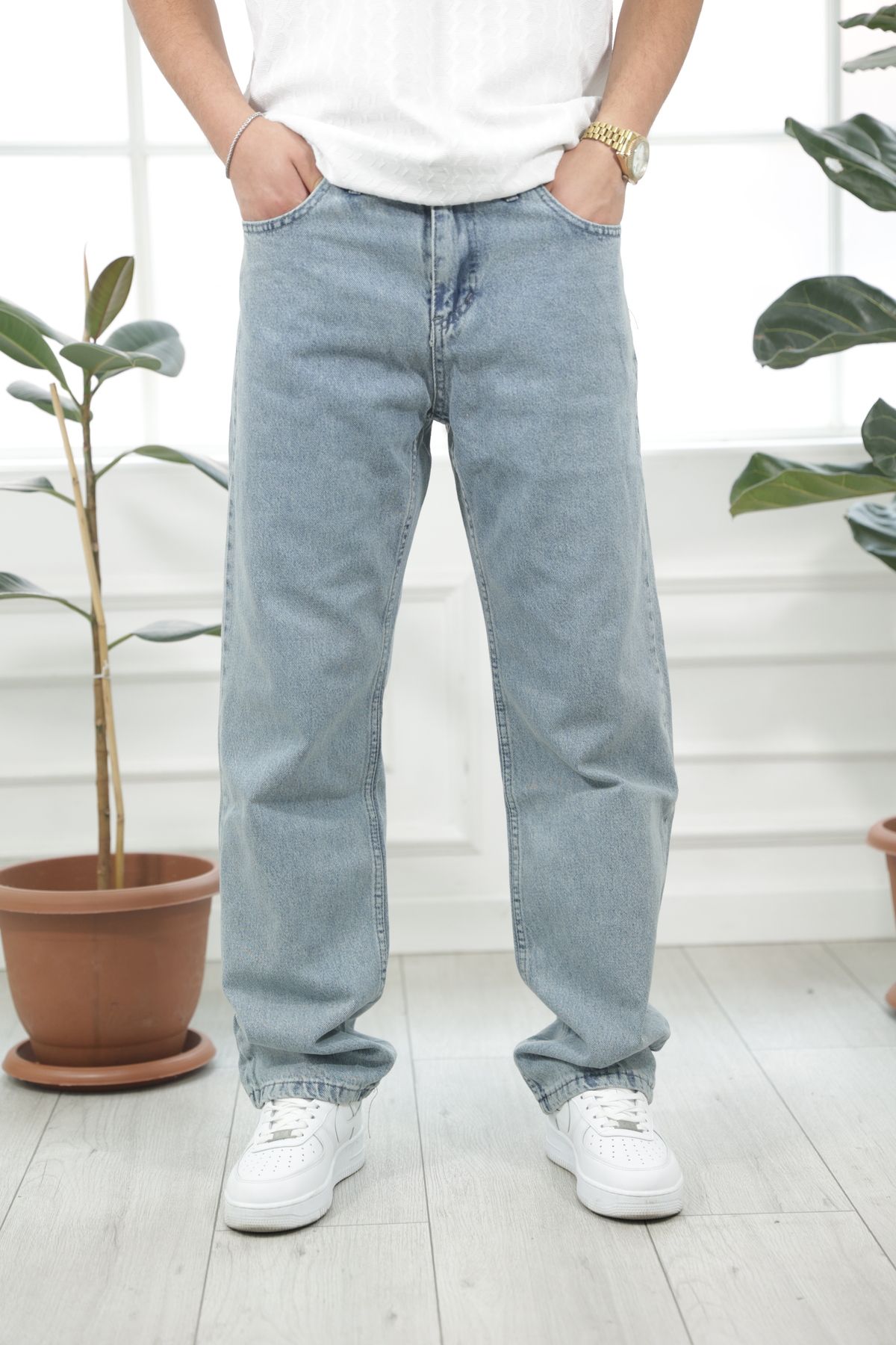 MAREARGENT Erkek Baggy Bol Kesim Kot Pantolon