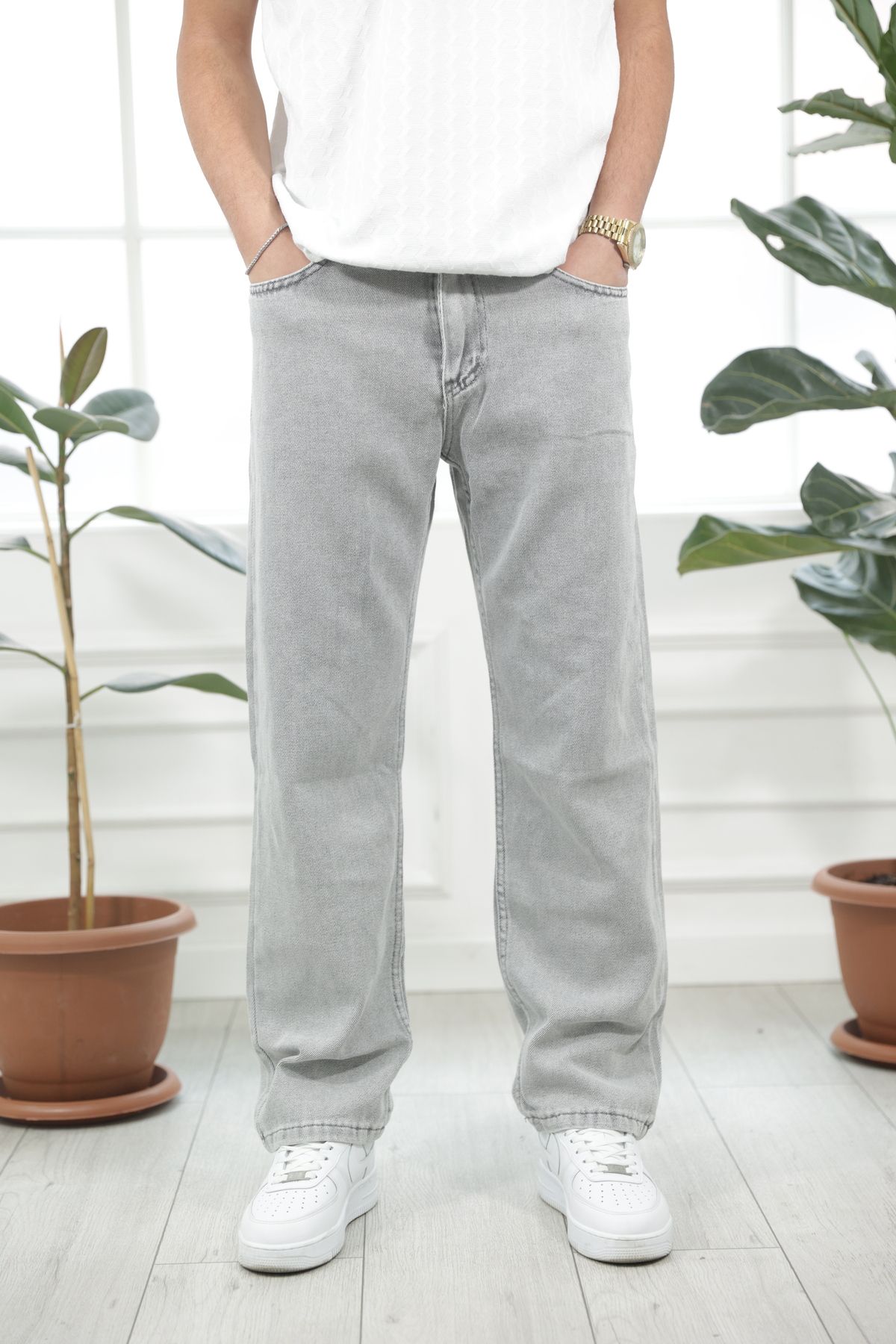 MAREARGENT Erkek Baggy Bol Kesim Kot Pantolon