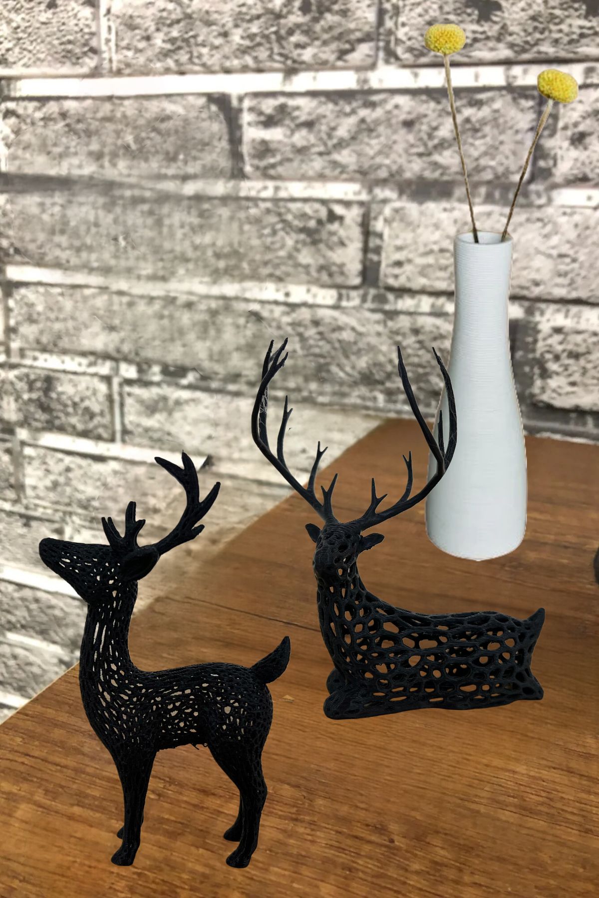 ESENLİWE Modern Geyik Biblo 2'li Set Siyah (7x10x15 CM)