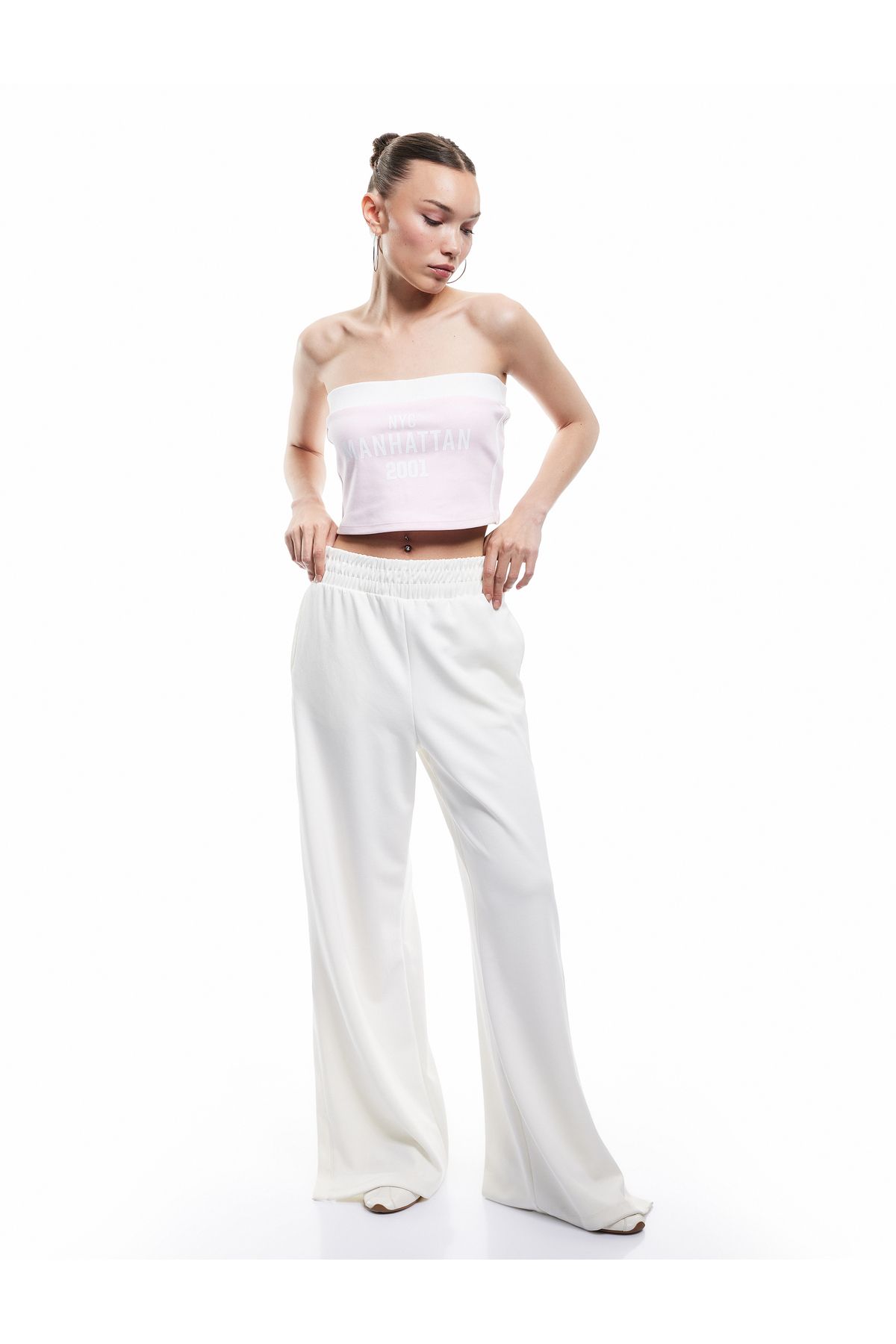 Koton-New Season Strapless Neckline Stripe Detailed Sleeveless Printed Crop Blouse 2