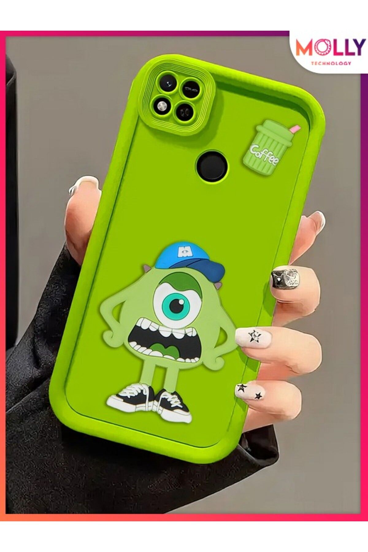 Molly Xiaomi Redmi 9C Için Yeşil Kenarları Kalın 3d Kabartmalı Sevimli Canavar Mike Silikon Kılıf