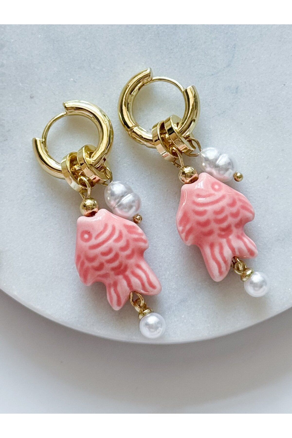 CHARMLUCKY ÇELİK CHARM SERAMİK BALIK KÜPE