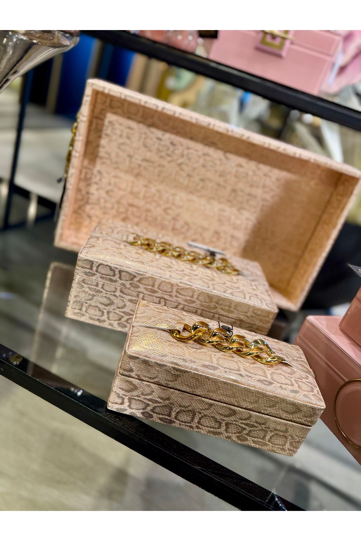 hediye ESTERHOMEDECOR Tepsili 2’li deri dekoratif aksesuar kutusu mücevher kutusu