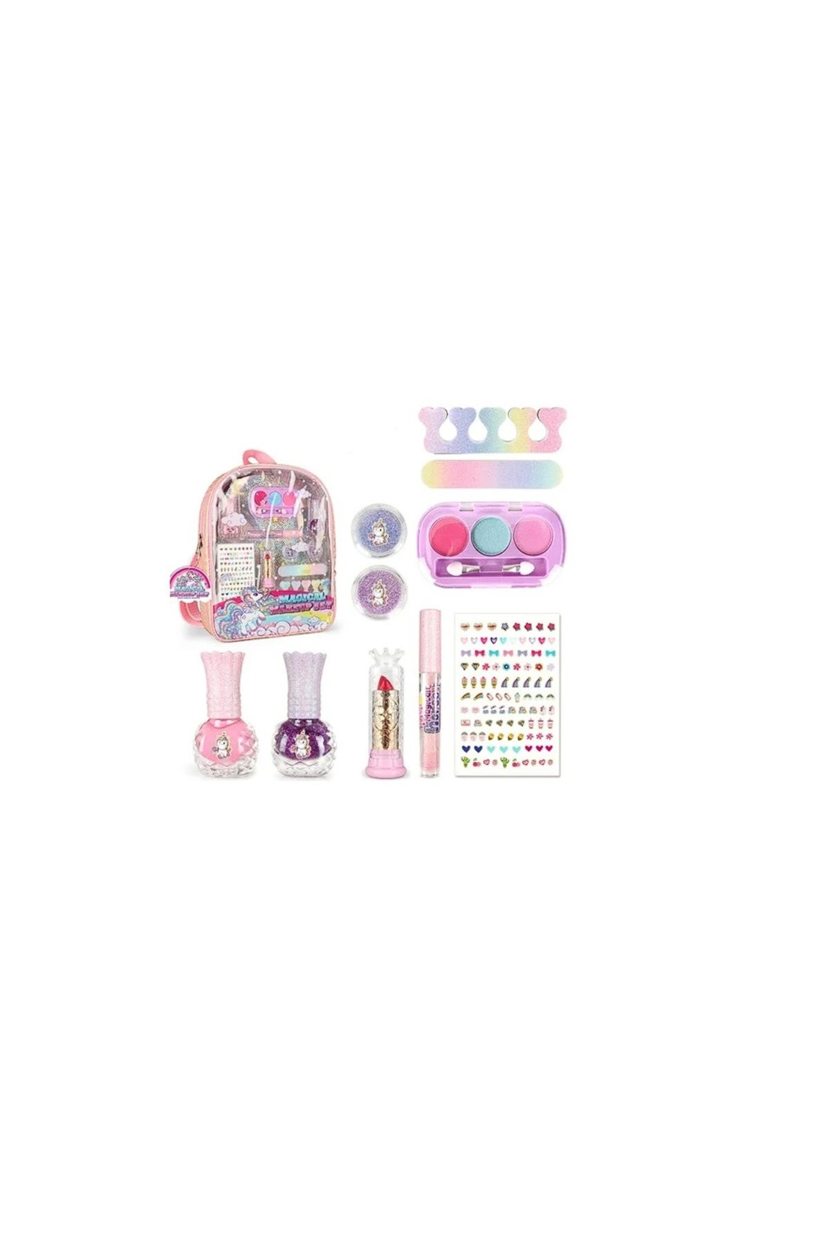 Bloomie's Sırt Çantalı Çocuk Makyaj Güzellik Seti Sürülebilir, Stickerlı Makyaj Malzemeleri