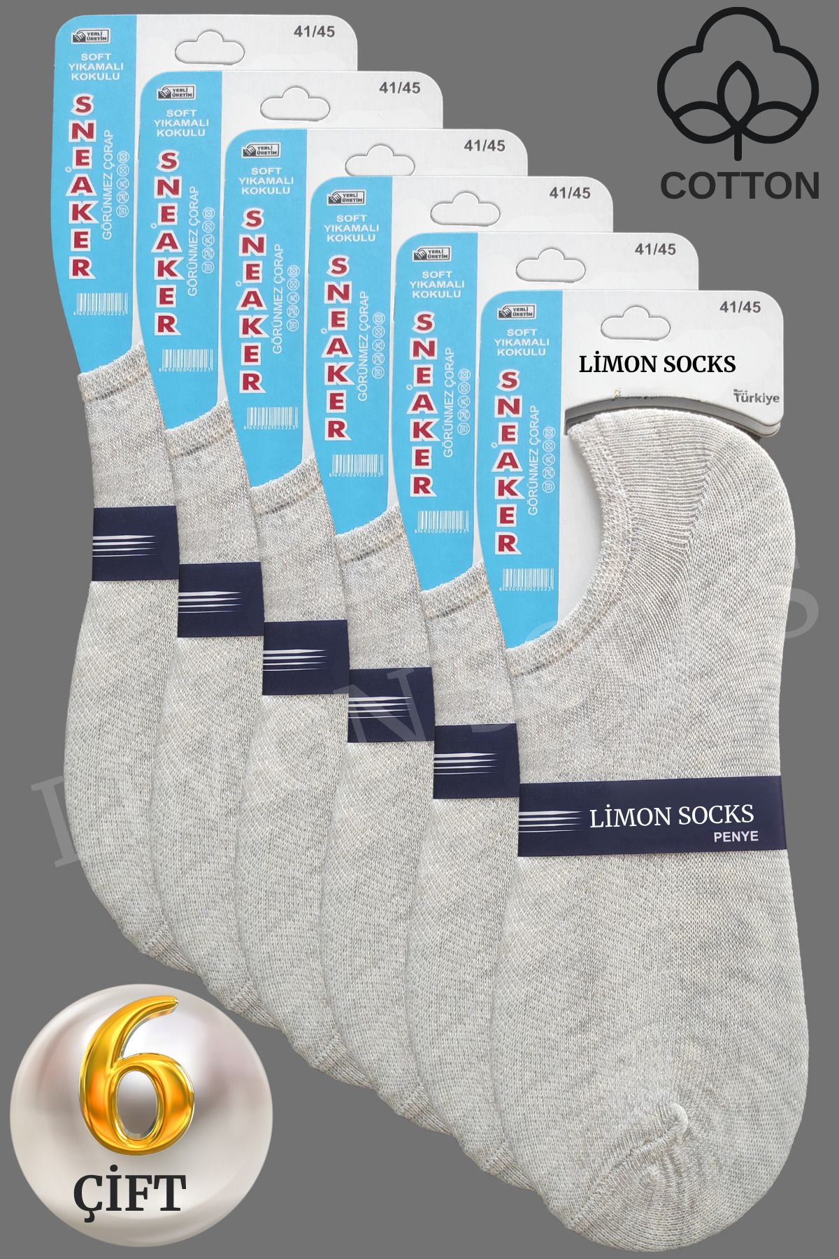 Limon Socks Kadın - Erkek Kısa Çorap (6 ÇİFT) Görünmez Bilek Boy Patik Çorap Seti