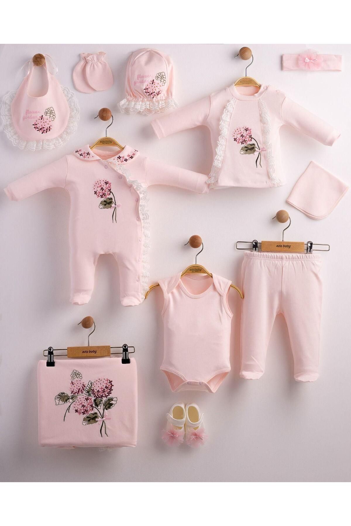 yuga kids Ortanca Çiçek Nakışlı Pembe 11'li Hastane Çıkışı