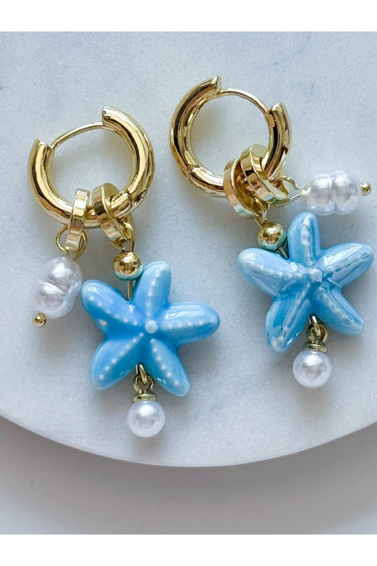 CHARMLUCKY ÇELİK CHARM SERAMİK YILDIZ KÜPE