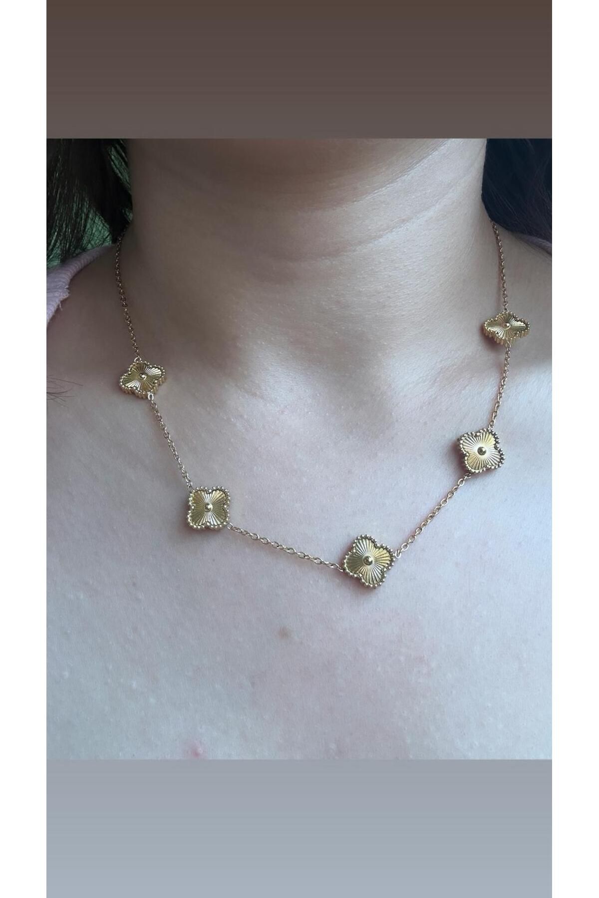soleah GOLD 5Lİ YONCA TASARIM KADIN ZİRKON Kolye 5 Yoncalı GOLD Kolye
