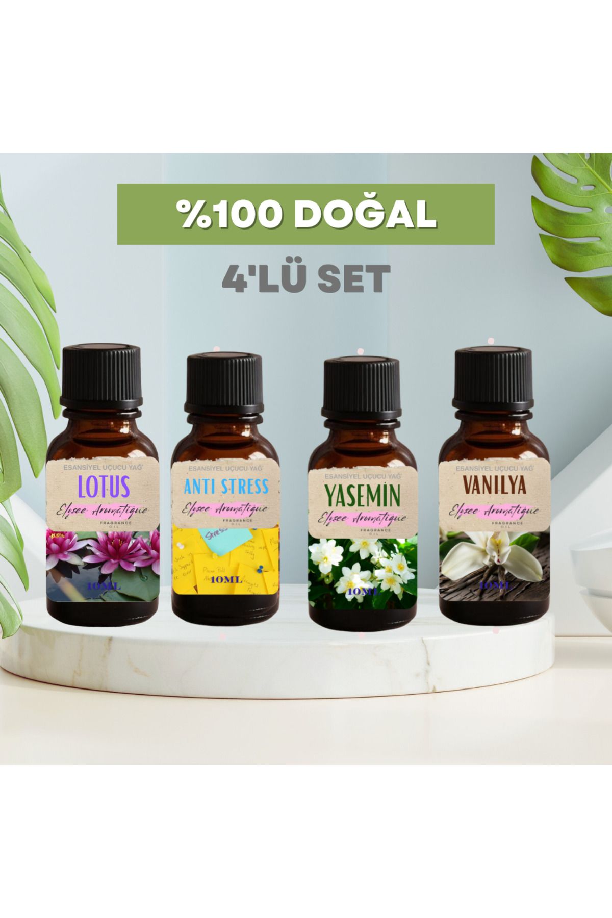 Elysee Aromatique 4'lü Set Esansiyel Uçucu Koku Yağı Difüzör Esansı Buhurdanlık Yağı Aromaterapi Yağı