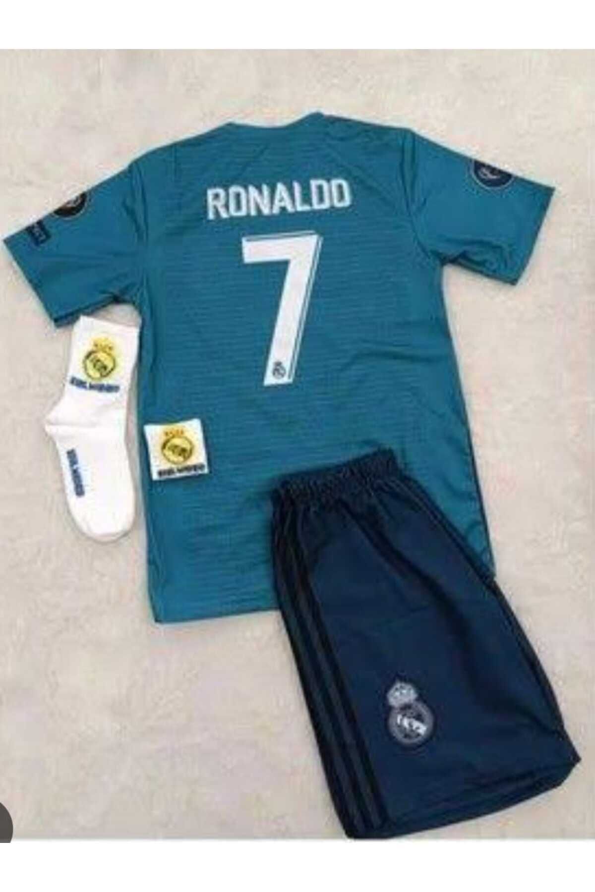 Marka Extra MADRİD R.onâl.do 7 2017/2018 Sezon Ronaldo Turkuaz ÇOCUK KISA KOL FutboL Forması 4.LÜ SET