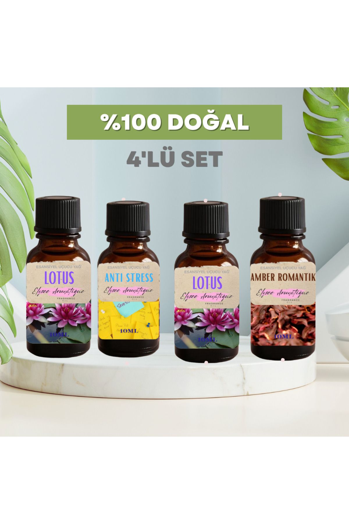 Elysee Aromatique 4'lü Set Esansiyel Uçucu Koku Yağı Difüzör Esansı Buhurdanlık Yağı Aromaterapi Yağı