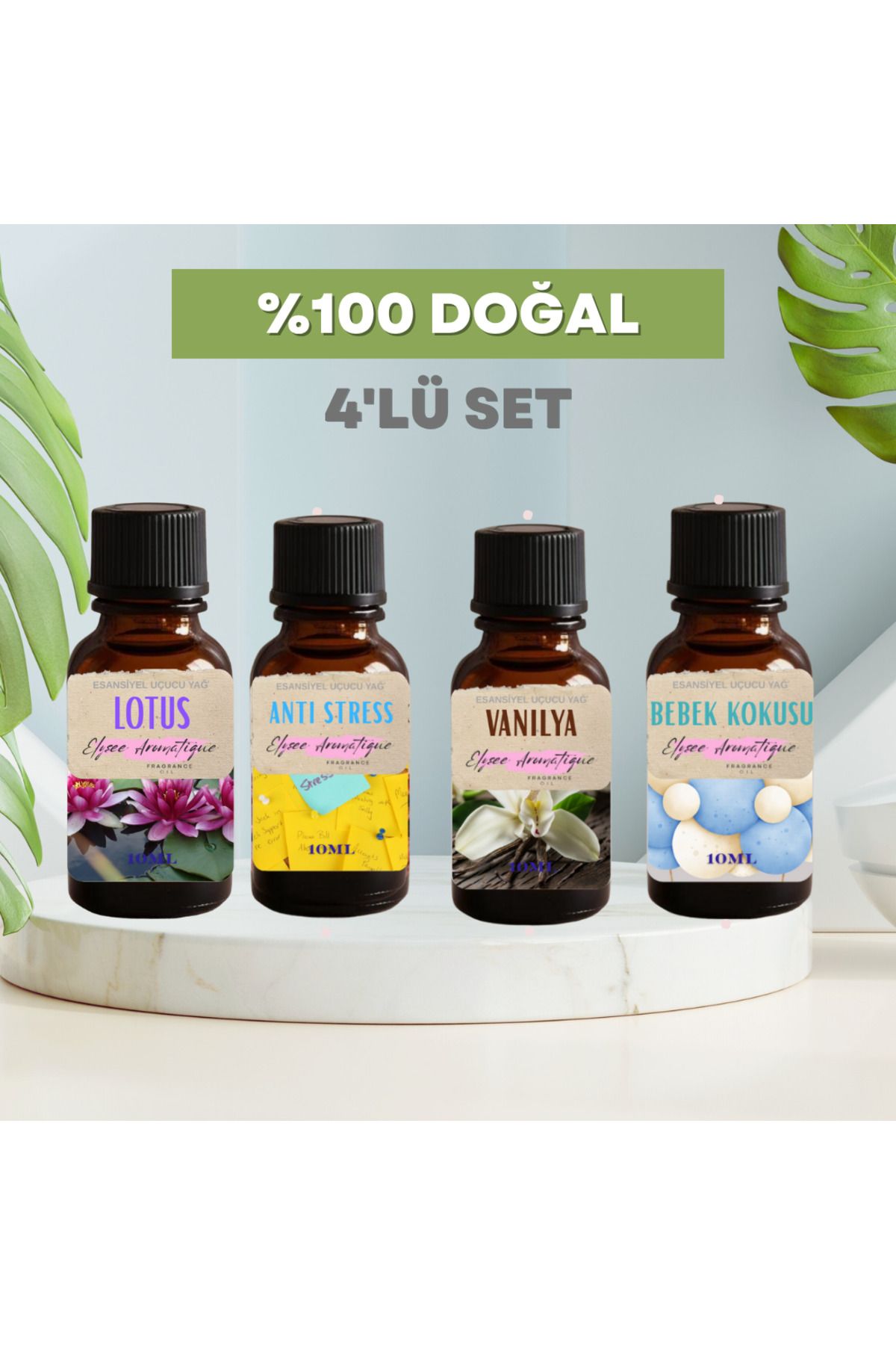 Elysee Aromatique 4'lü Set Esansiyel Uçucu Koku Yağı Difüzör Esansı Buhurdanlık Yağı Aromaterapi Yağı