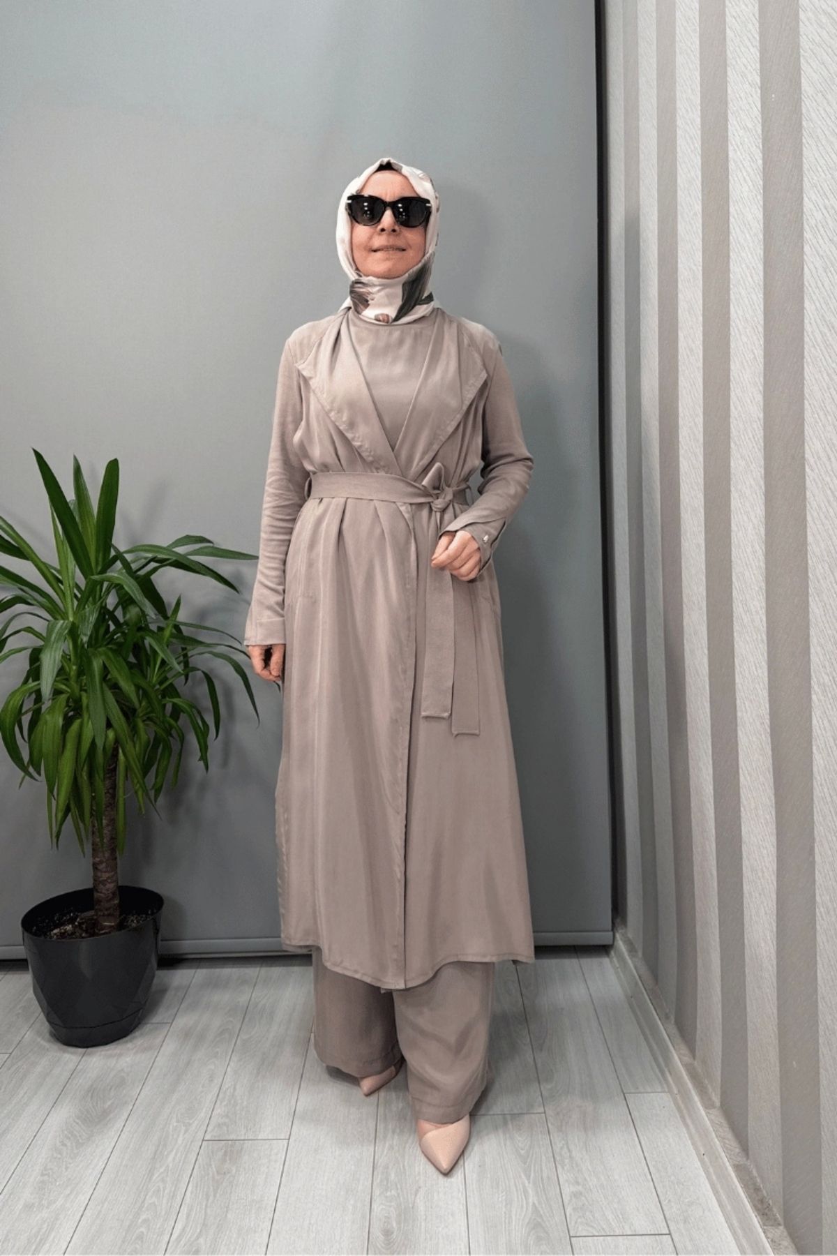 MISS DALIDA Şal Yaka Cupro Triko Ikili Kap Gri T25y-0006