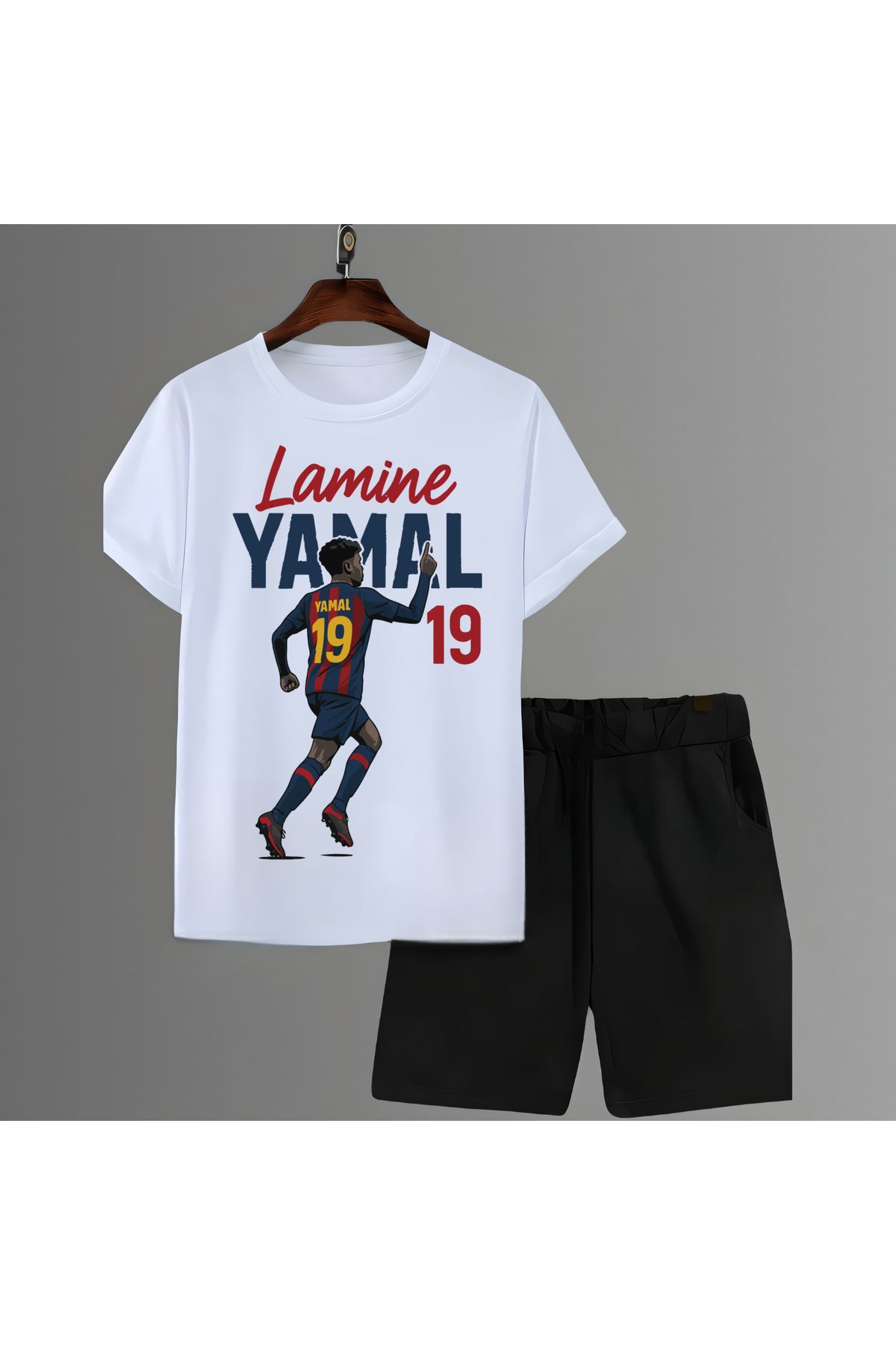 Biy Store Lamine Yamal fotoğraflı futbol forma baskılı unisex kısa kollu erkek tişört kadın tshirt şort takımı