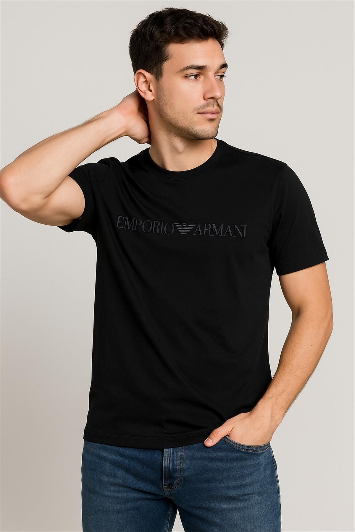 Trend07 TREND KAPINDA EMPORIARMANI BİSİKLET YAKA TSHİRT SİYAH