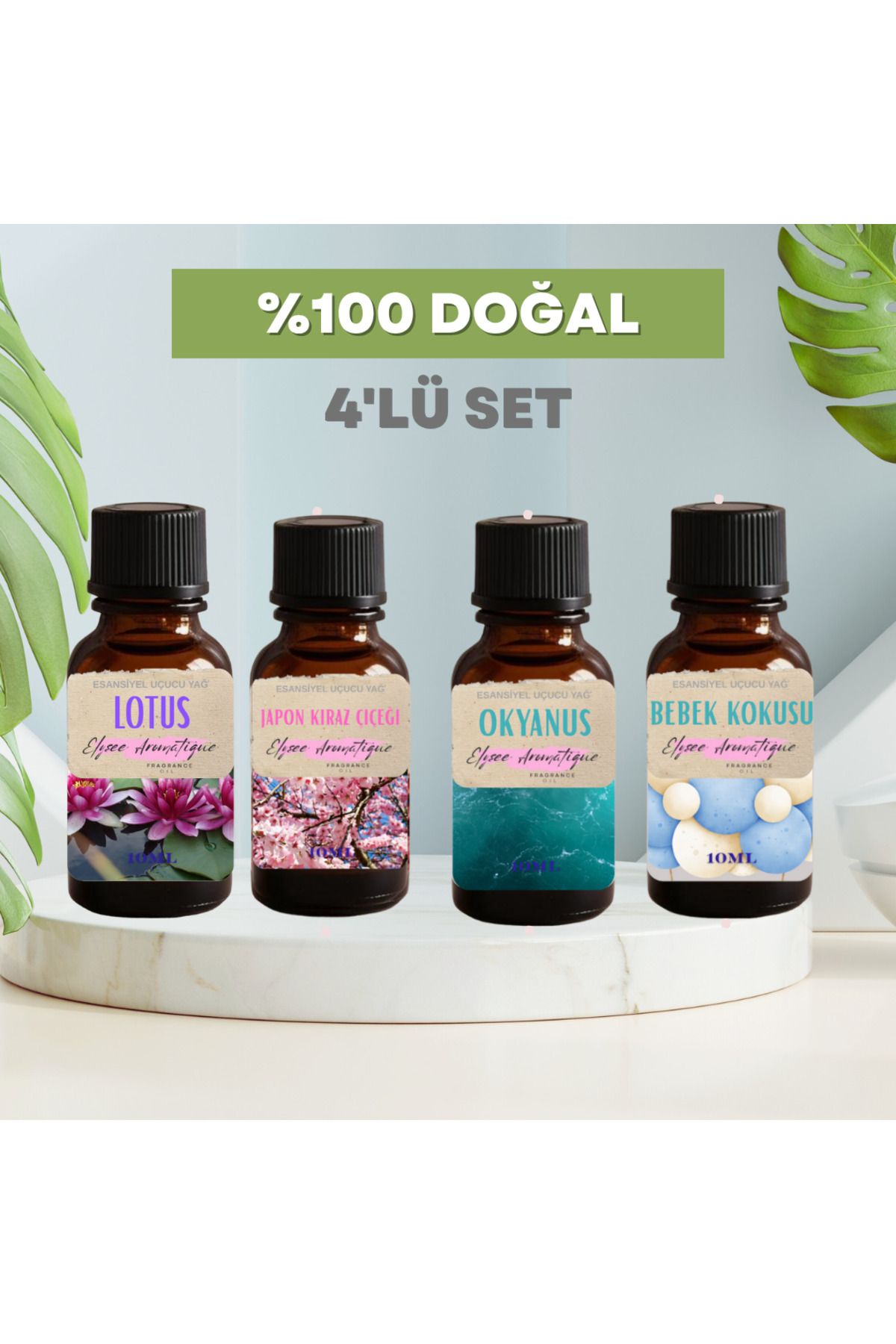 Elysee Aromatique 4'lü Set Esansiyel Uçucu Koku Yağı Difüzör Esansı Buhurdanlık Yağı Aromaterapi Yağı