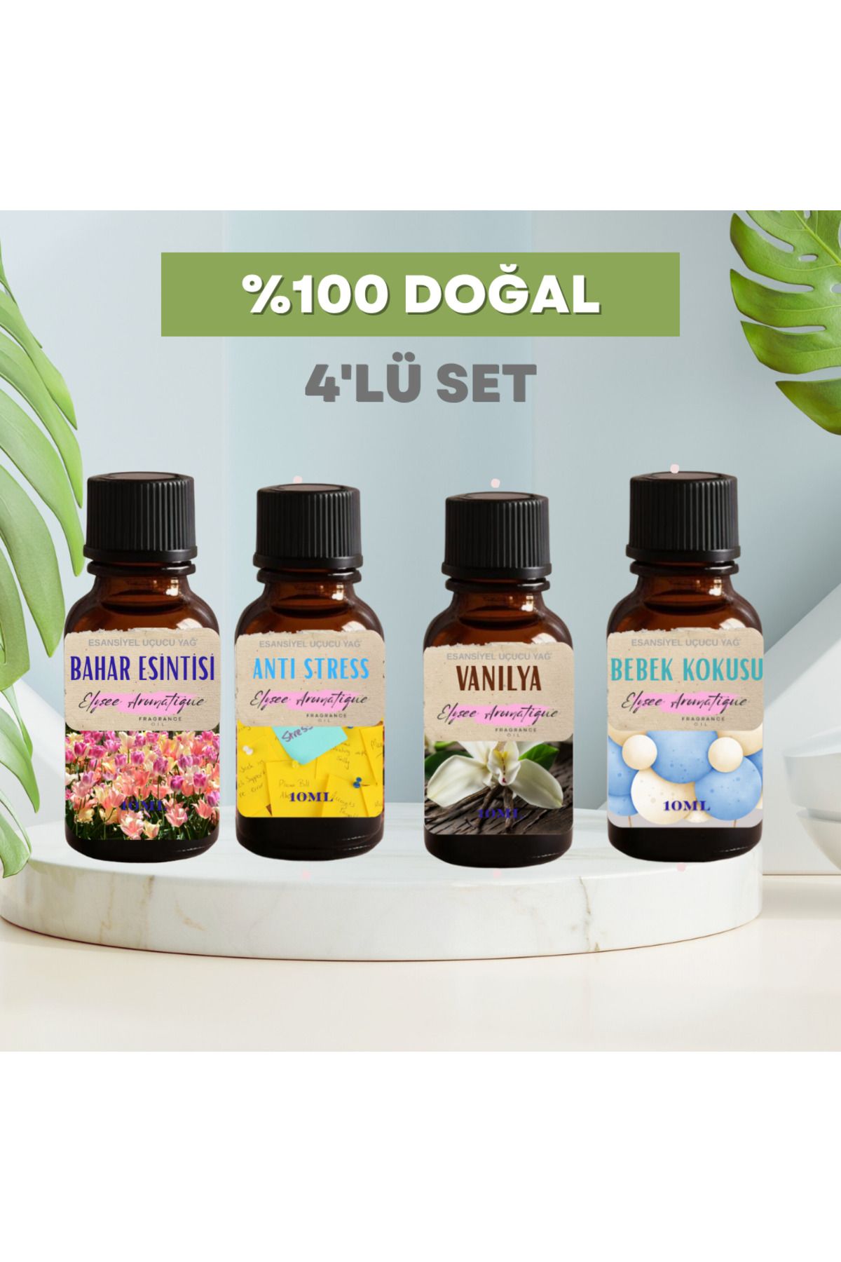Elysee Aromatique 4'lü Set Esansiyel Uçucu Koku Yağı Difüzör Esansı Buhurdanlık Yağı Aromaterapi Yağı