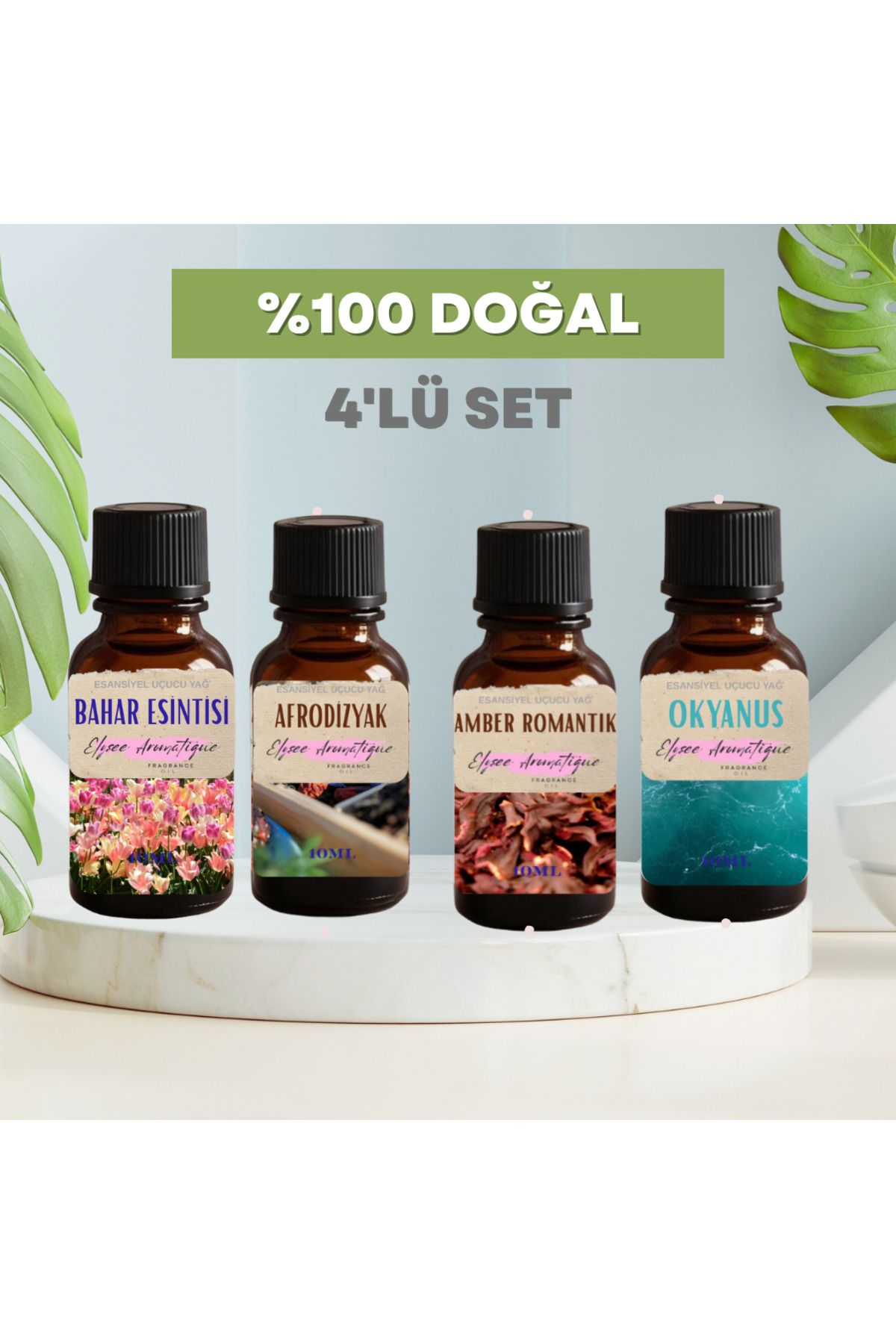 Elysee Aromatique 4'lü Set Esansiyel Uçucu Koku Yağı Difüzör Esansı Buhurdanlık Yağı Aromaterapi Yağı