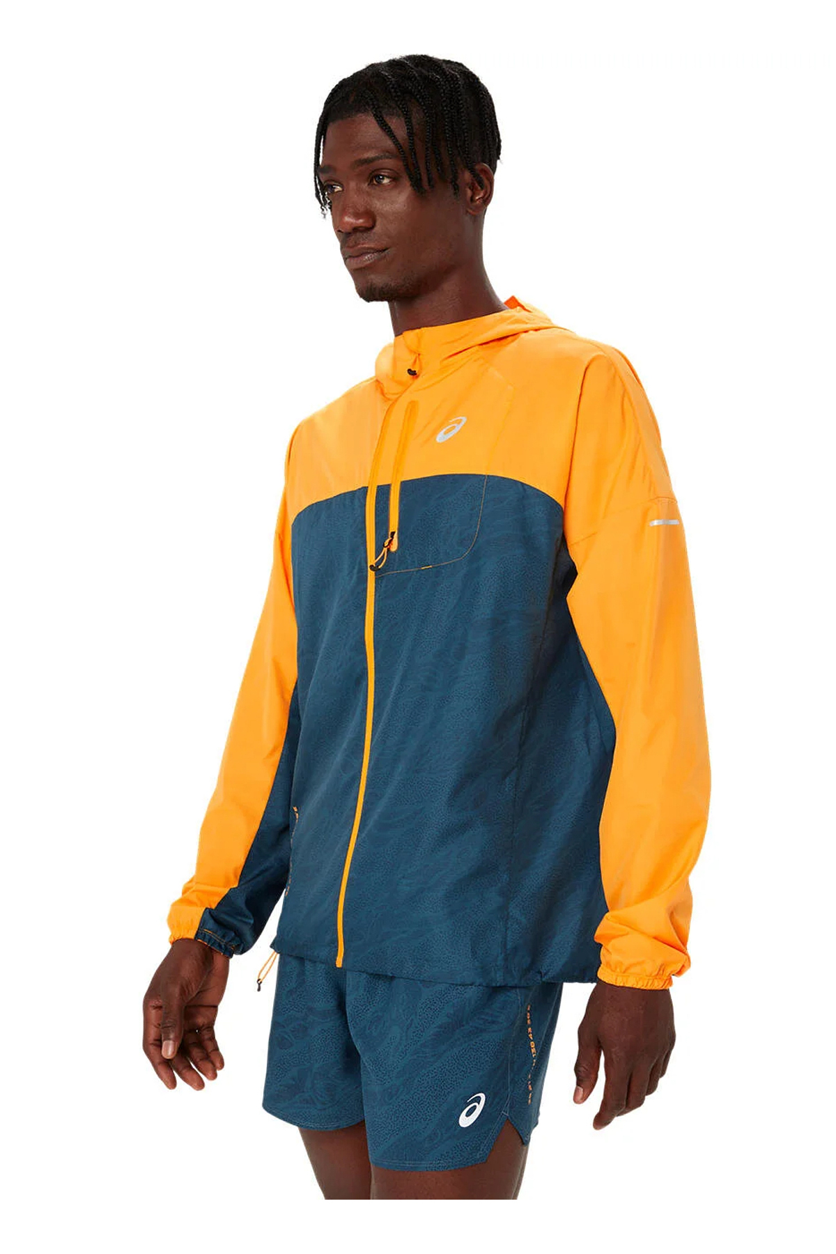 Asics 2011C991-800FUJITRAIL PACKABLE WIND Turuncu Erkek Kapüşon Yaka Regular Fit Desenli Rüzgarlık görsel 2