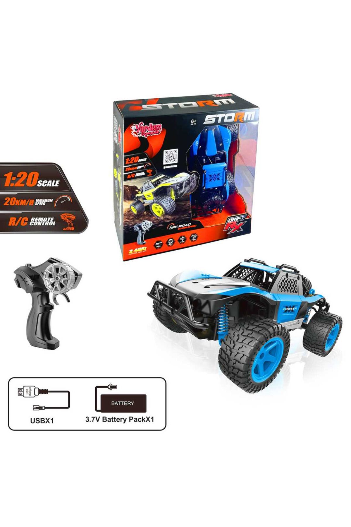 Art Tone VARDEM KUMANDALI STORM DRİFT ARABA 666-764MA OFF-ROAD F/F R/C 2.4GHZ 1:20 ŞARJLI 6+