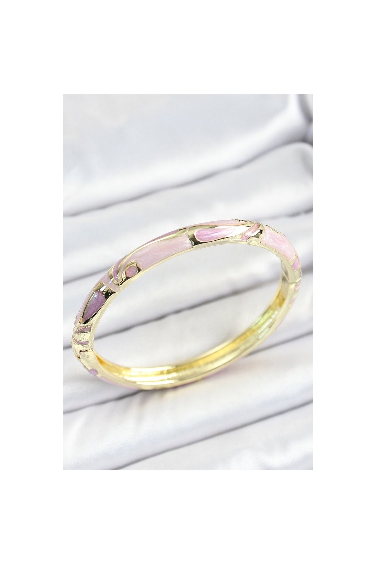 Findit Mineli Pirinç Pembe Desenli Gold Renk Kadın Kelepçe