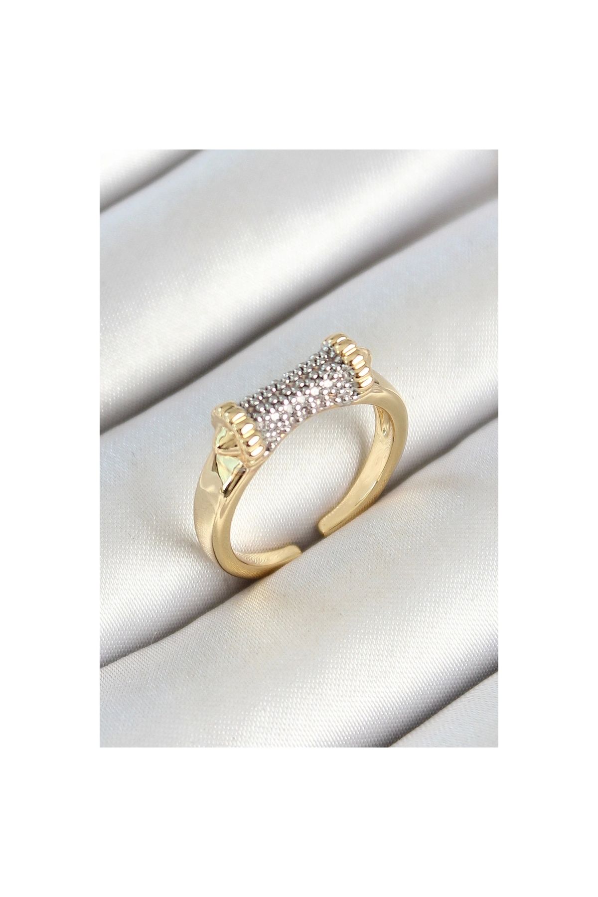 Narnuga Pirinç Makara Figürlü Zirkon Taşlı Gold Renk Ayarlanabilir Kadın Yüzük - TJ-BYK3782