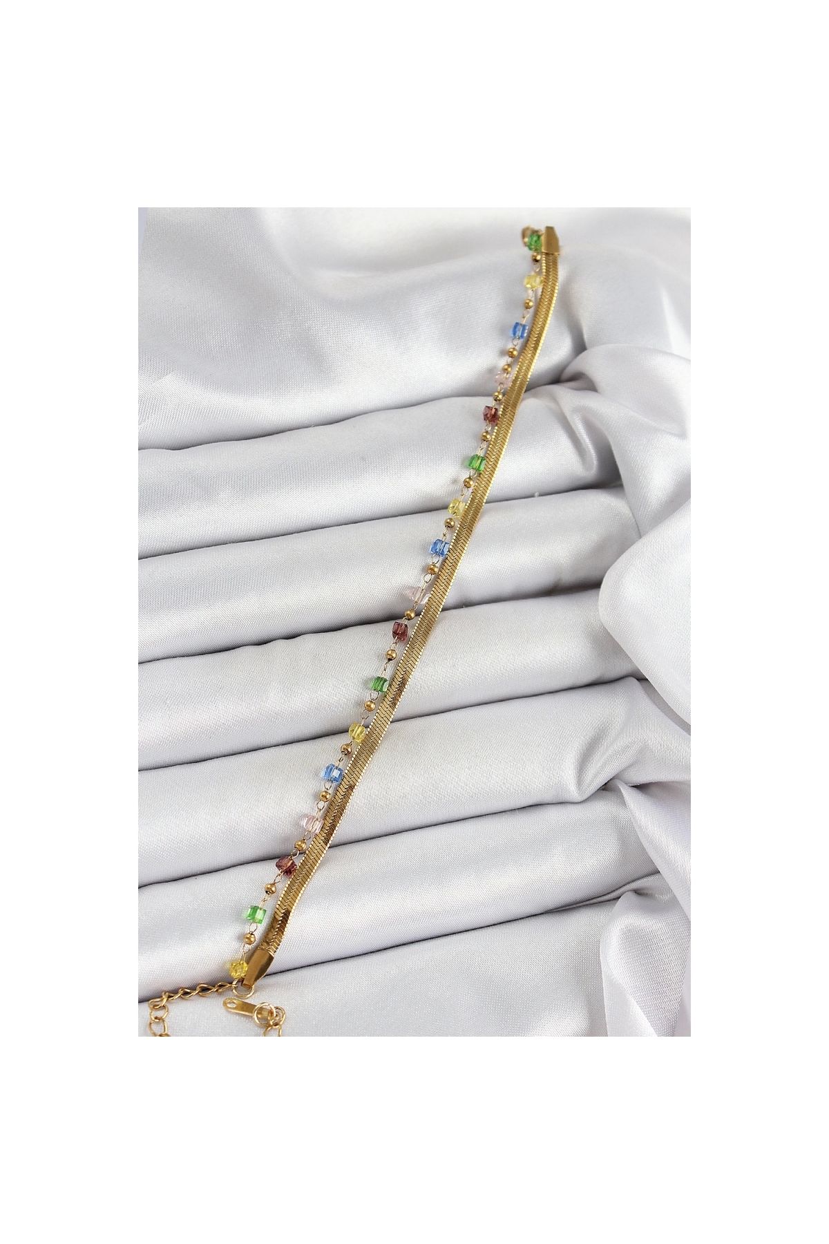 Narnuga 316L Çelik Gold Renk Karışık Renkli Kristal Taşlı Kadın Bileklik - TJ-BB7090