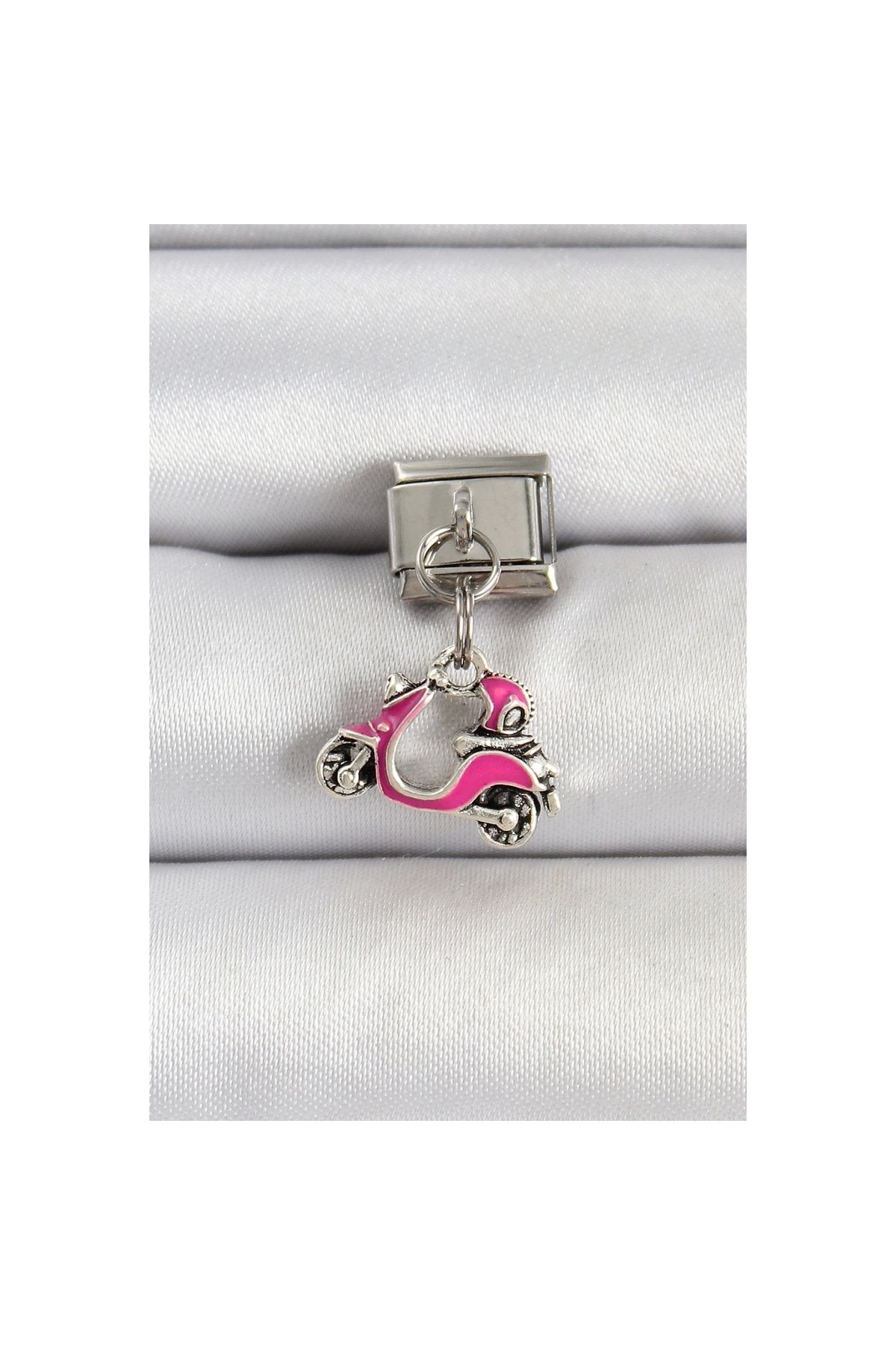 Narnuga 316L Çelik Gümüş Renk Pembe Scooter Model Nomination Charm - TJ-BC1514