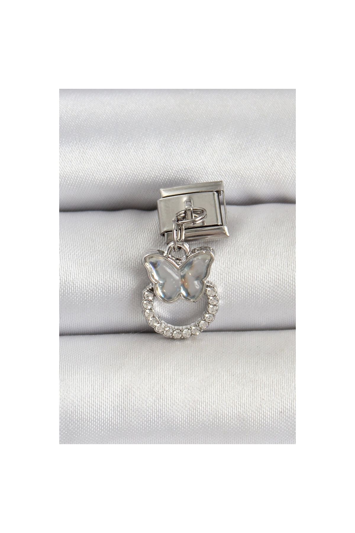 Narnuga 316L Çelik Gümüş Renk Taşlı Kelebek Model Nomination Charm - TJ-BC1504