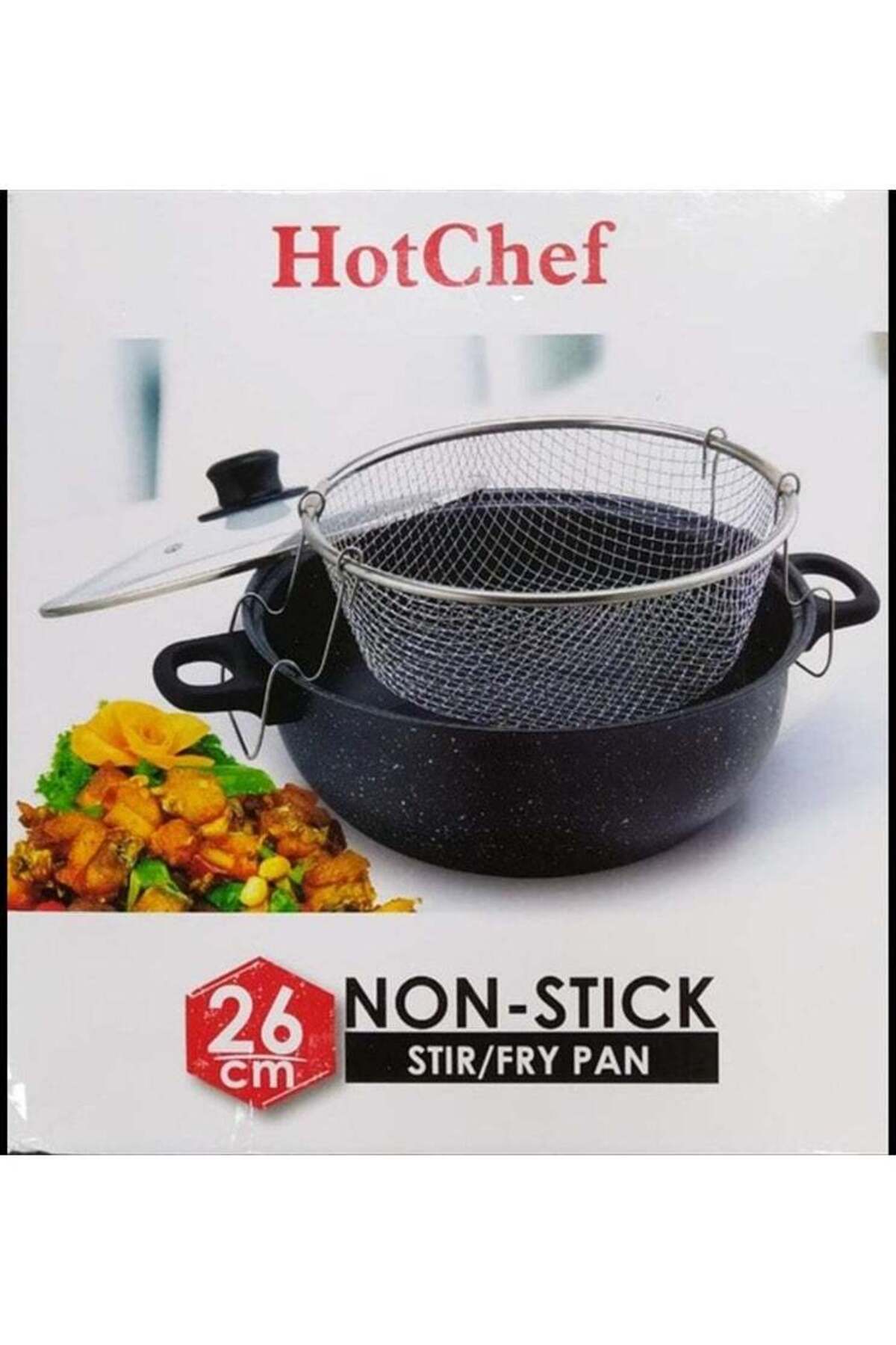 مقلاة عميقة غير لاصقة 26 سم مع غطاء زجاجي تعمل بالحث