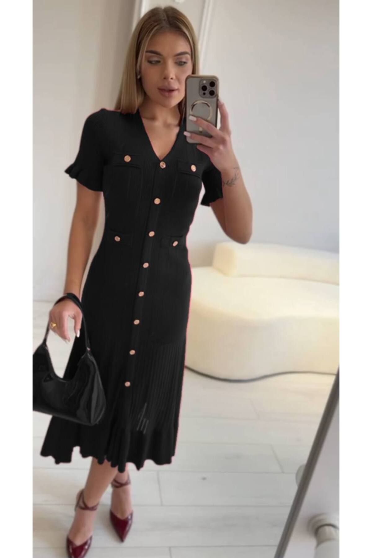 Abalı Yeni sezon , Örgü kol fırfırlı ,maxi Elbise ,kısa kol,jar Almajboir CHA- NEL model