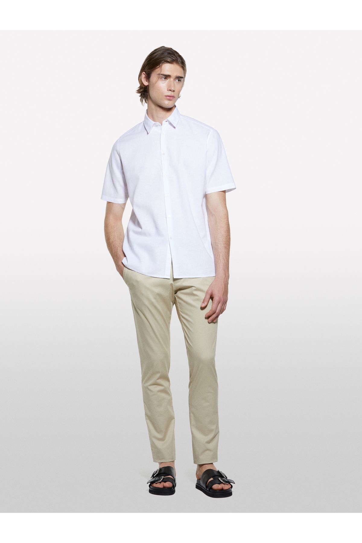 Sisley Erkek Bej Pamuk Karışımlı Slim Fit Chino Pantolon