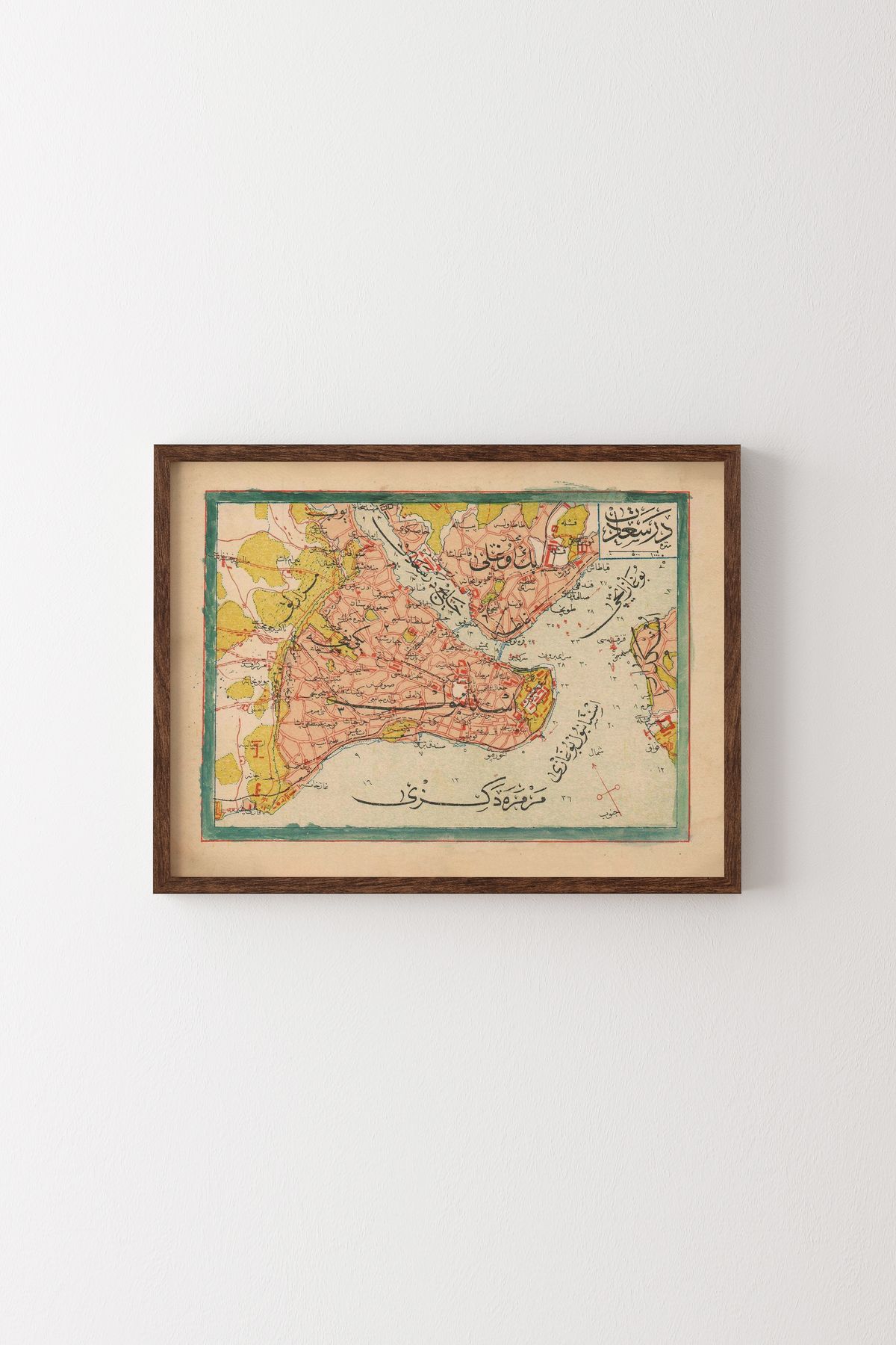 epiqart 1909 İstanbul Haritası - Ahşap Desenli Çerçeve