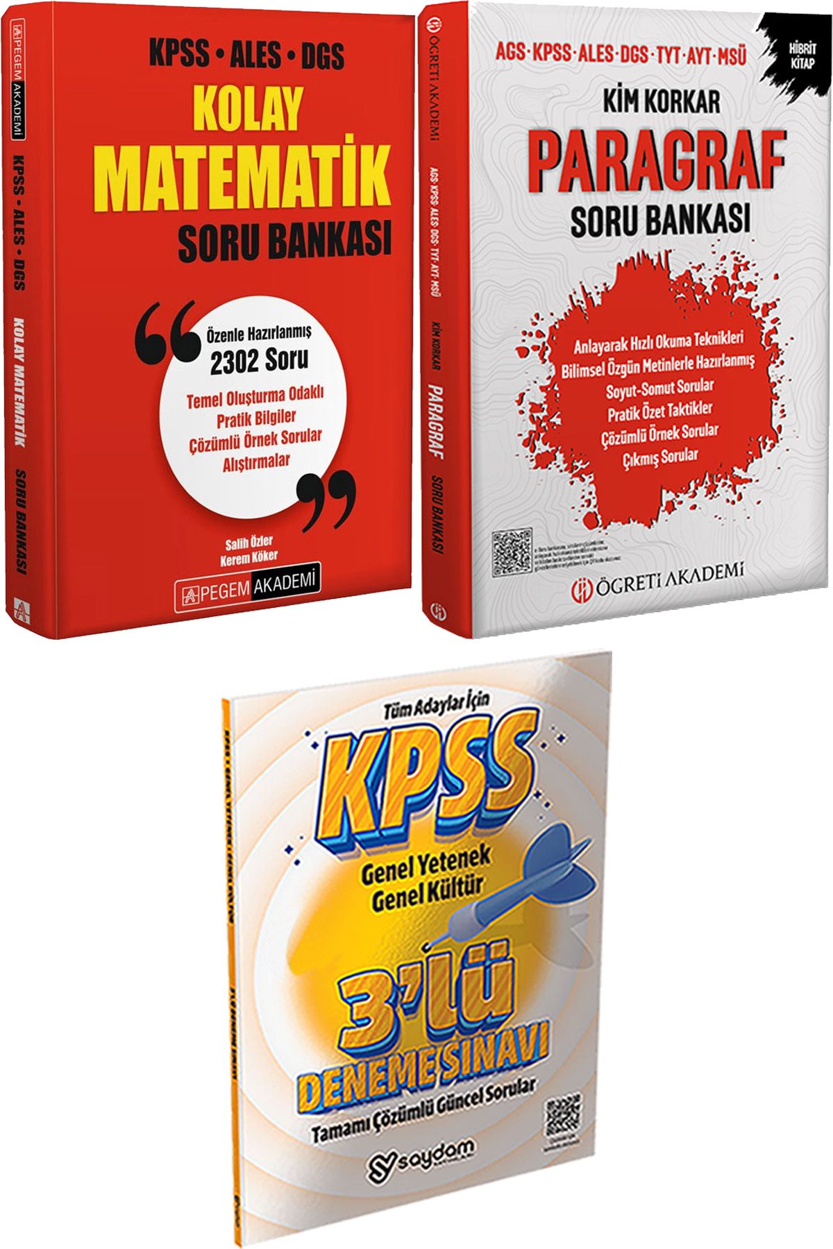 Pegem Akademi Yayıncılık Kolay Matematik Soru Bankası - Kim Korkar Paragraf Soru Bankası + 3 Deneme Hediye