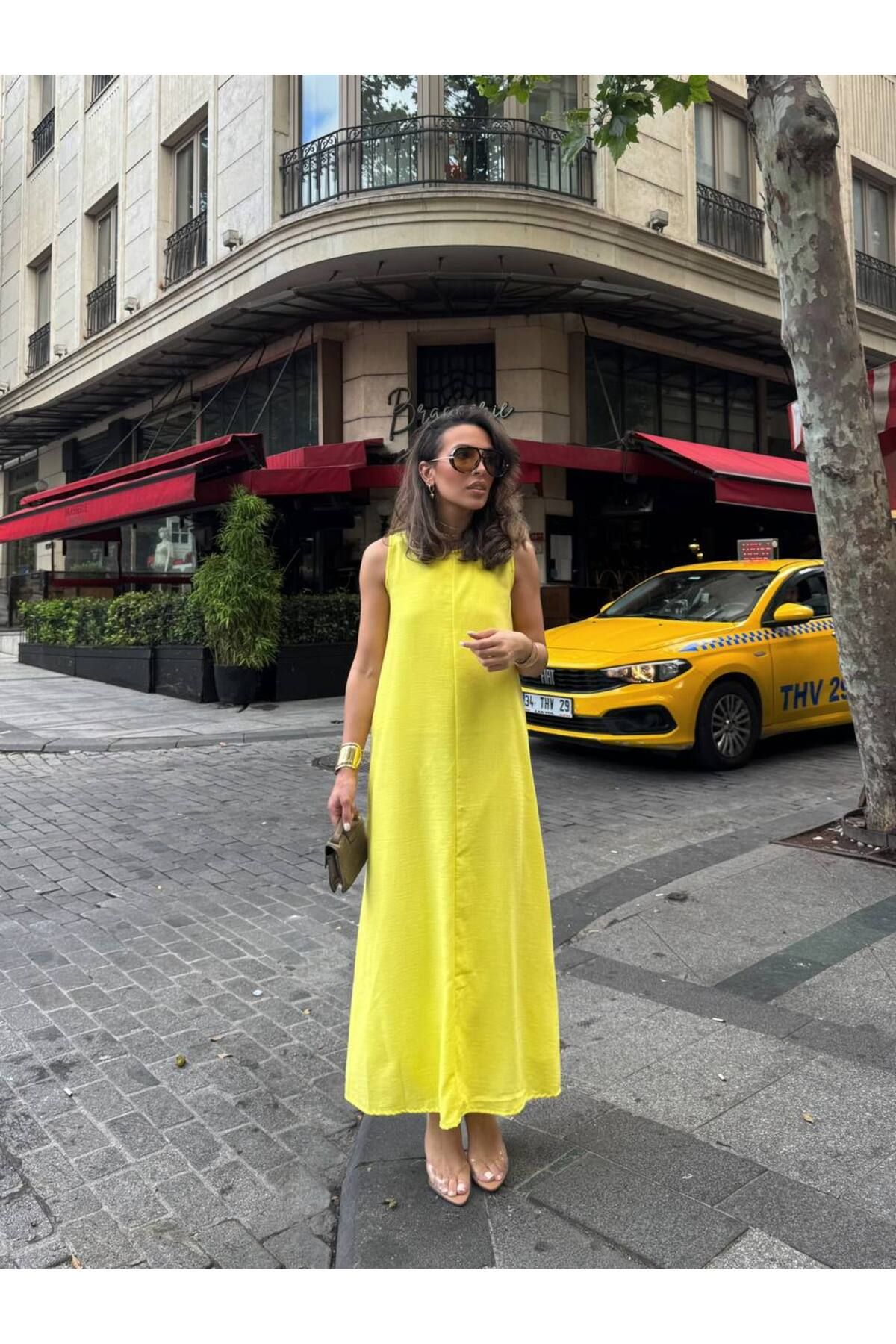 KUPAKIZI Kadın Sarı Renk Uzun Elbise