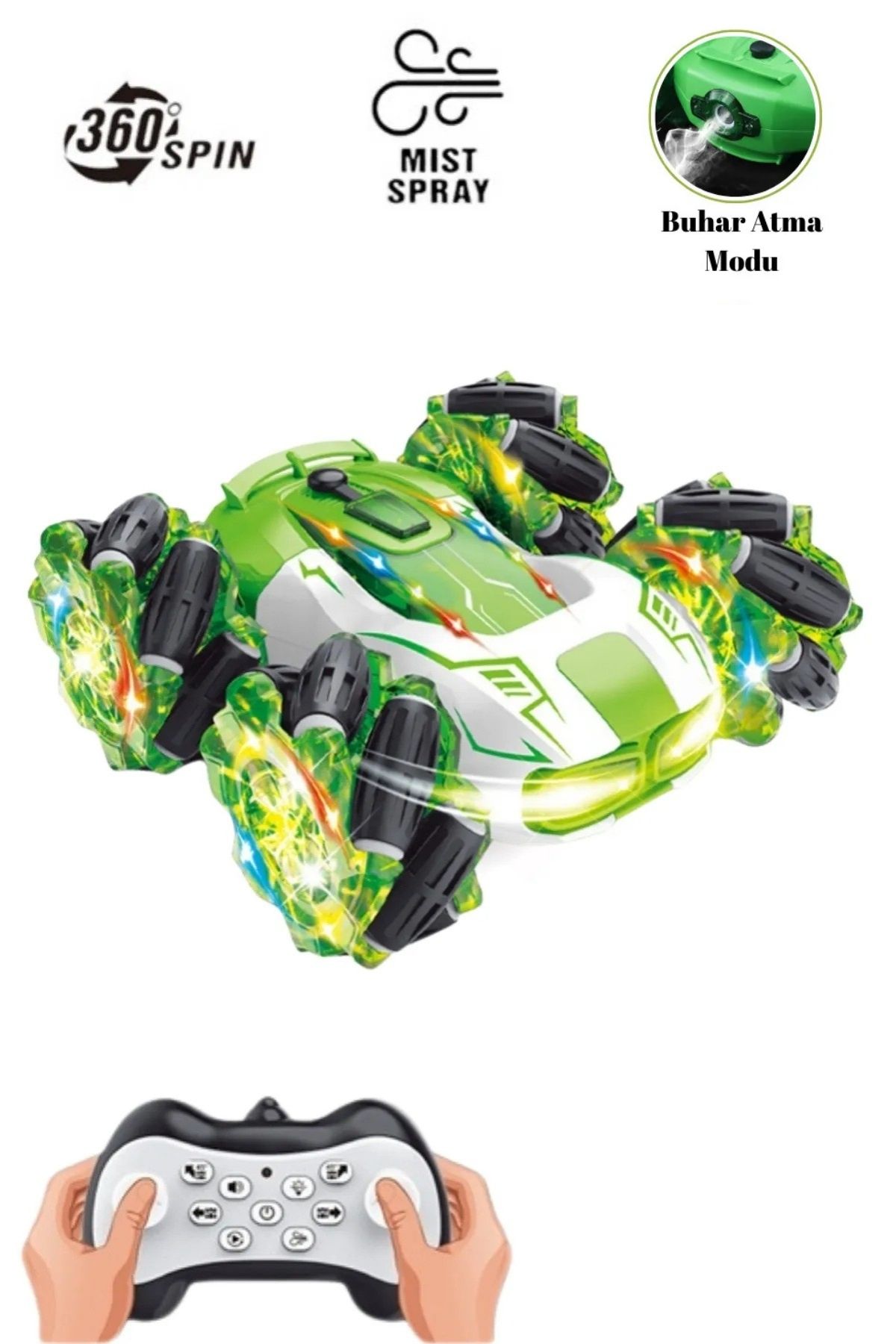 TRENDZONE Full Fonksiyon Şarjlı Müzikli Işıklı 360 Derece Dönebilen Buhar Atan Stunt Drift Akrobat Araba 16cm
