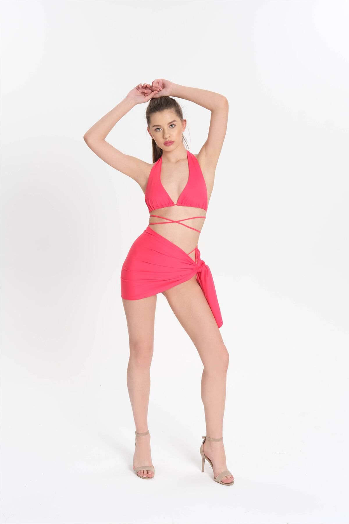 BELLEPANTHERE 3’lü Mikro Bikini Takımı – İp Detaylı Bikini Üstü + Alt + Bandana/Pareo