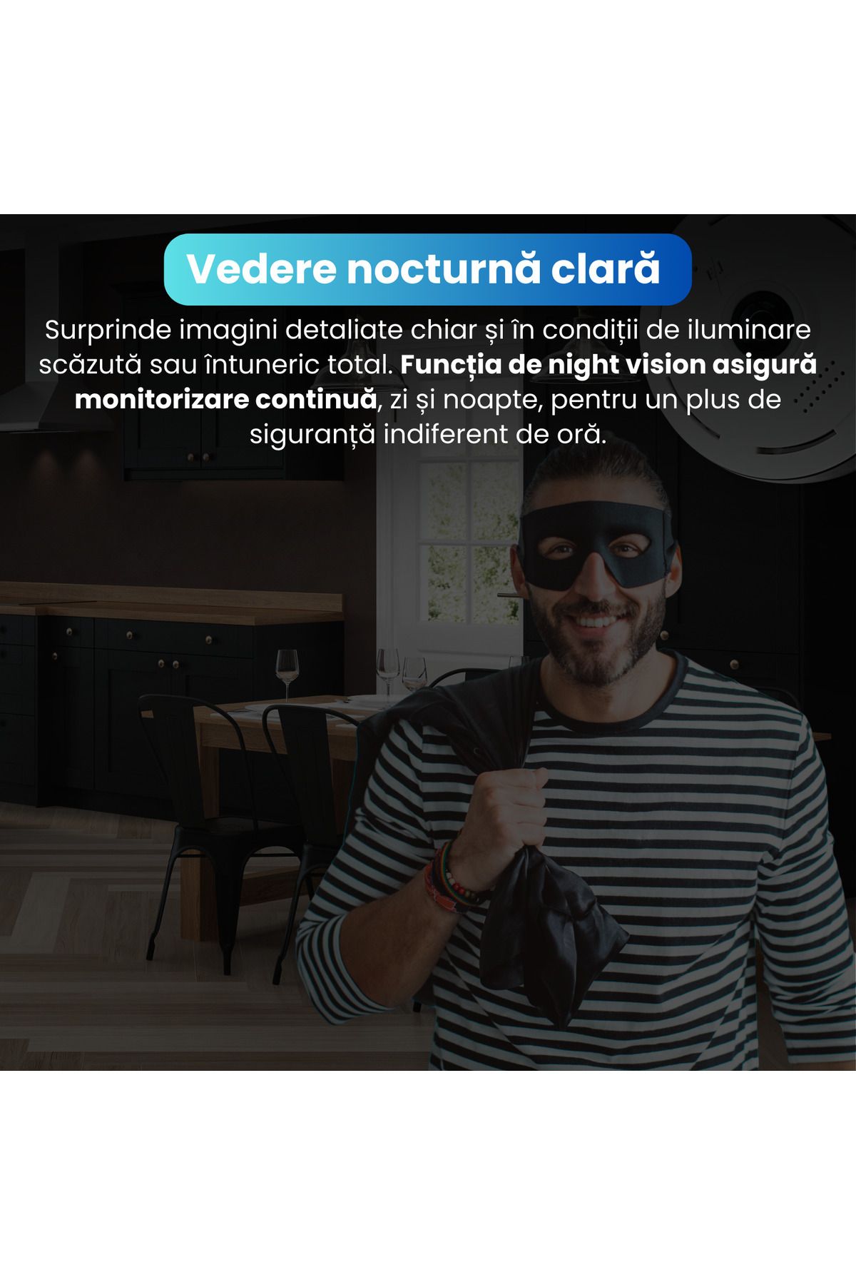 Spionescu-Cameră mini ascunsă WiFi cu obiectiv Fisheye la 360° de 1,44 mm, detectare mișcare prin inteligență artificială, audio bidirecțional 7