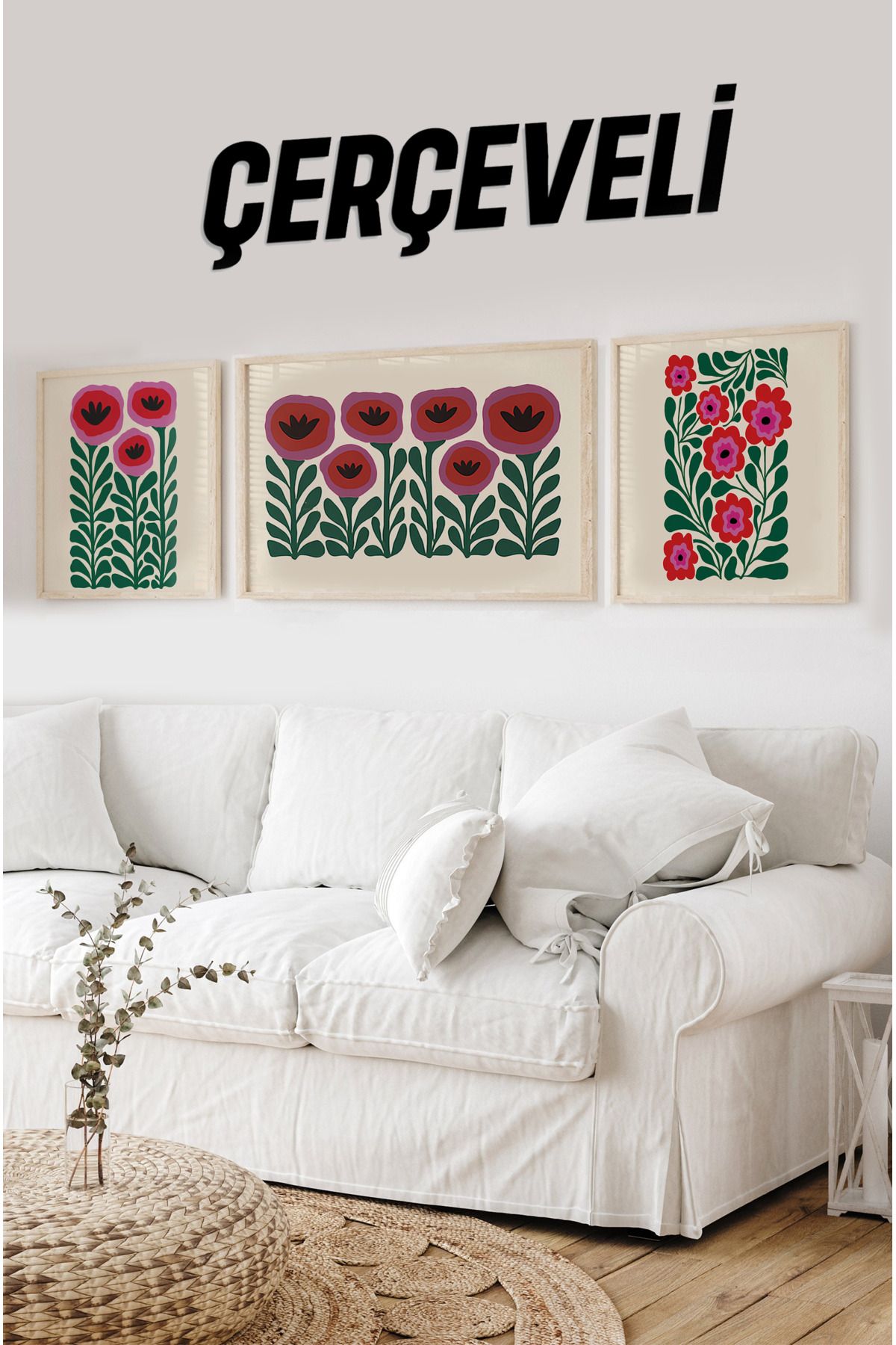 kutuTR Ahşap Çerçeveli Mdf Tablo Seti Matisse, Bohem, Kusama Salon Ve Oturma Odası İçin 326 Serisi