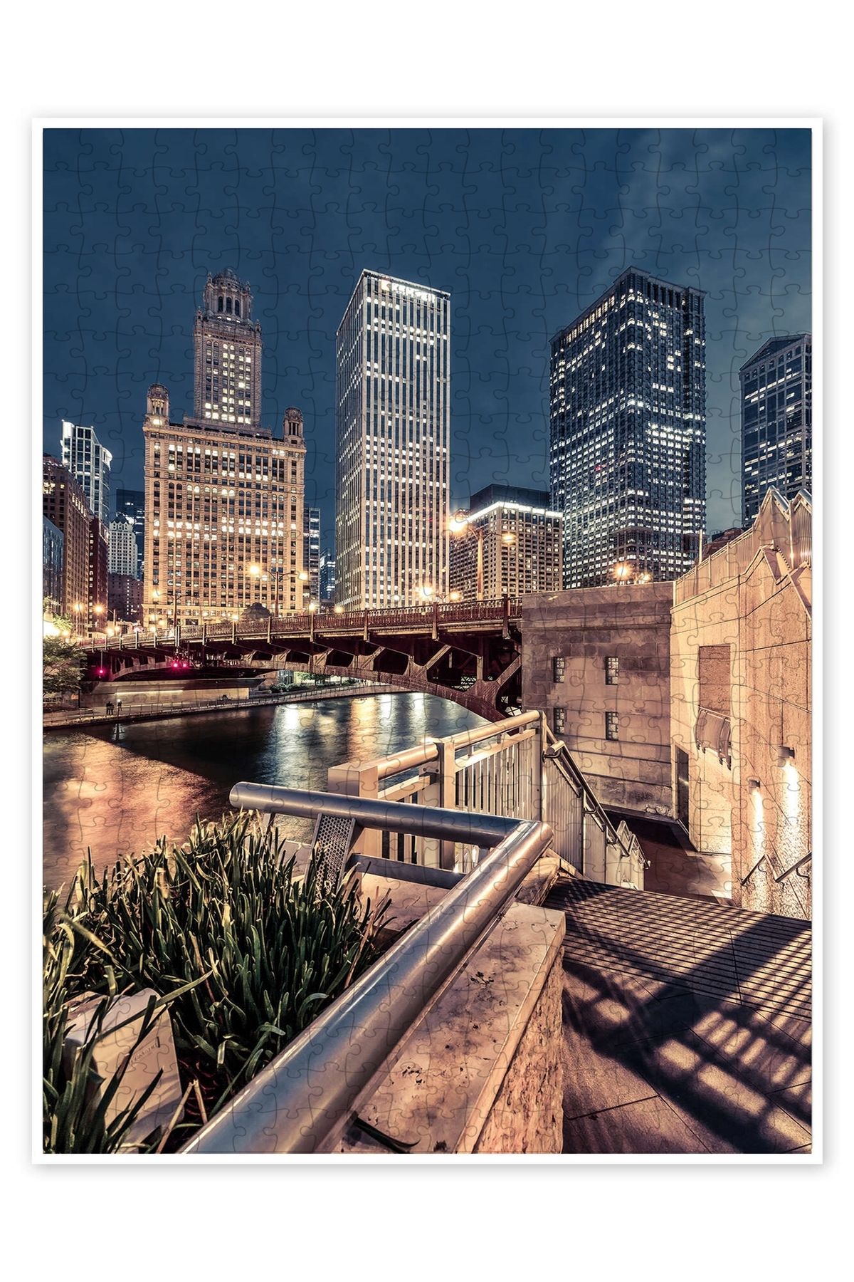 Jeronkarji Night Walk Chicago 500 Parça Puzzle Yapboz Şehir Manzara Temalı Hobilik